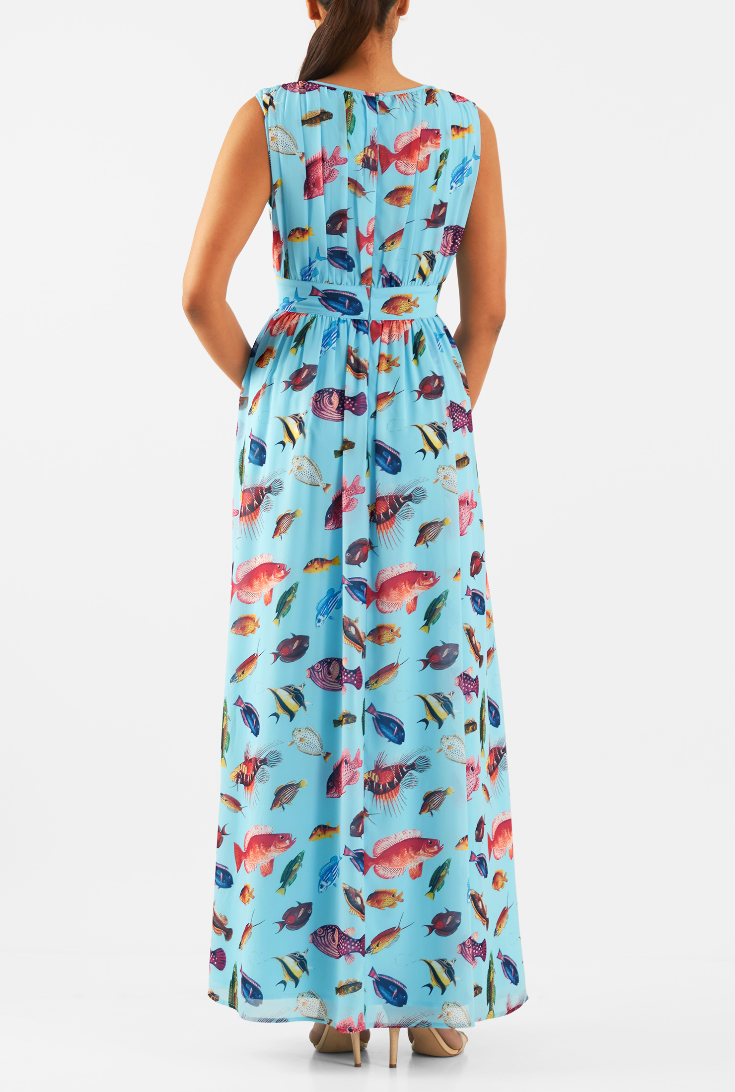 Shop Fish print deep Vneck maxi dress eShakti