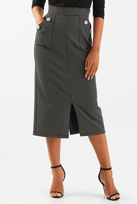 Shop Large button pocket jacquard knit skirt | eShakti