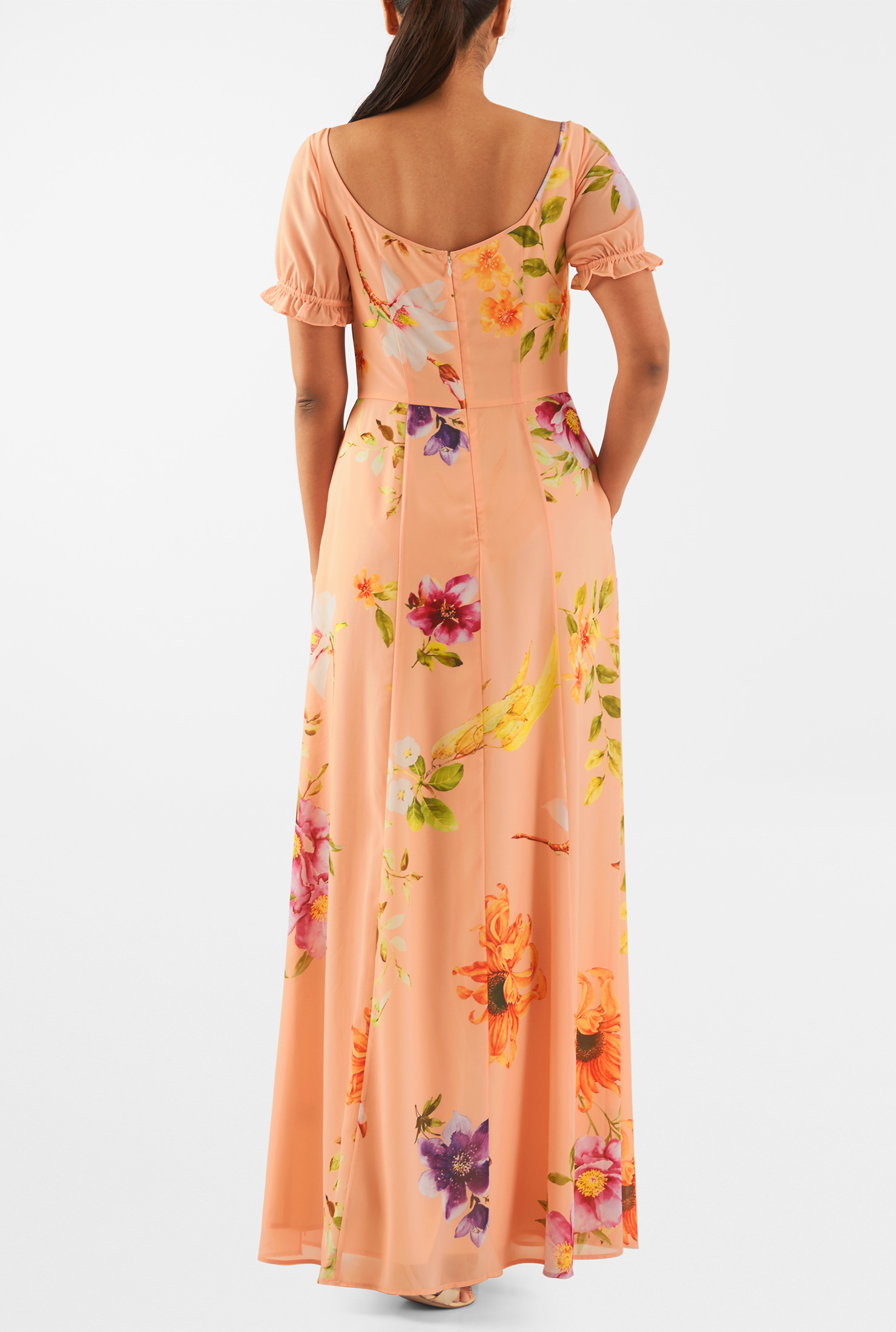 Shop Floral print puff sleeve maxi dress eShakti