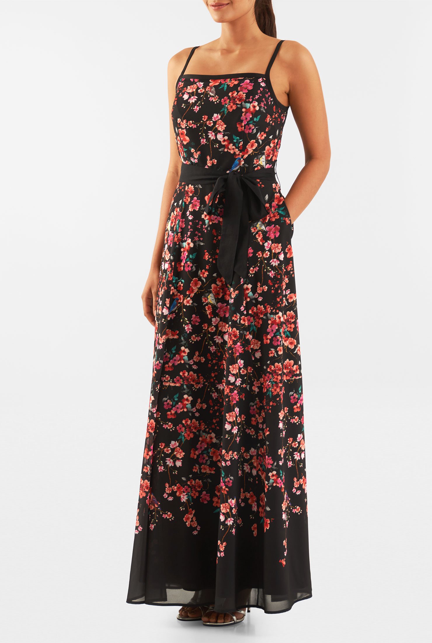 Shop Floral and bird print georgette dress | eShakti