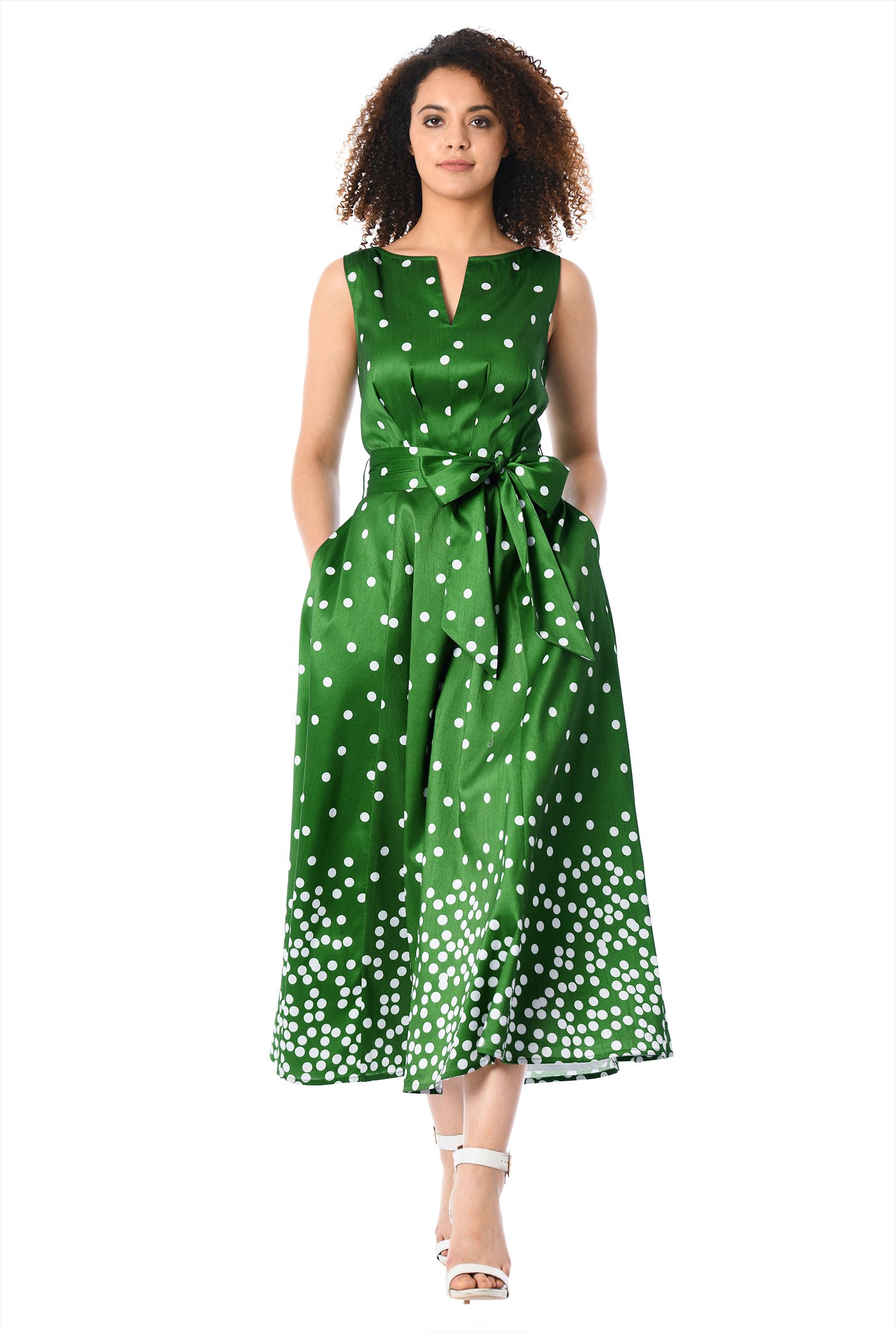 green and white polka dot dress