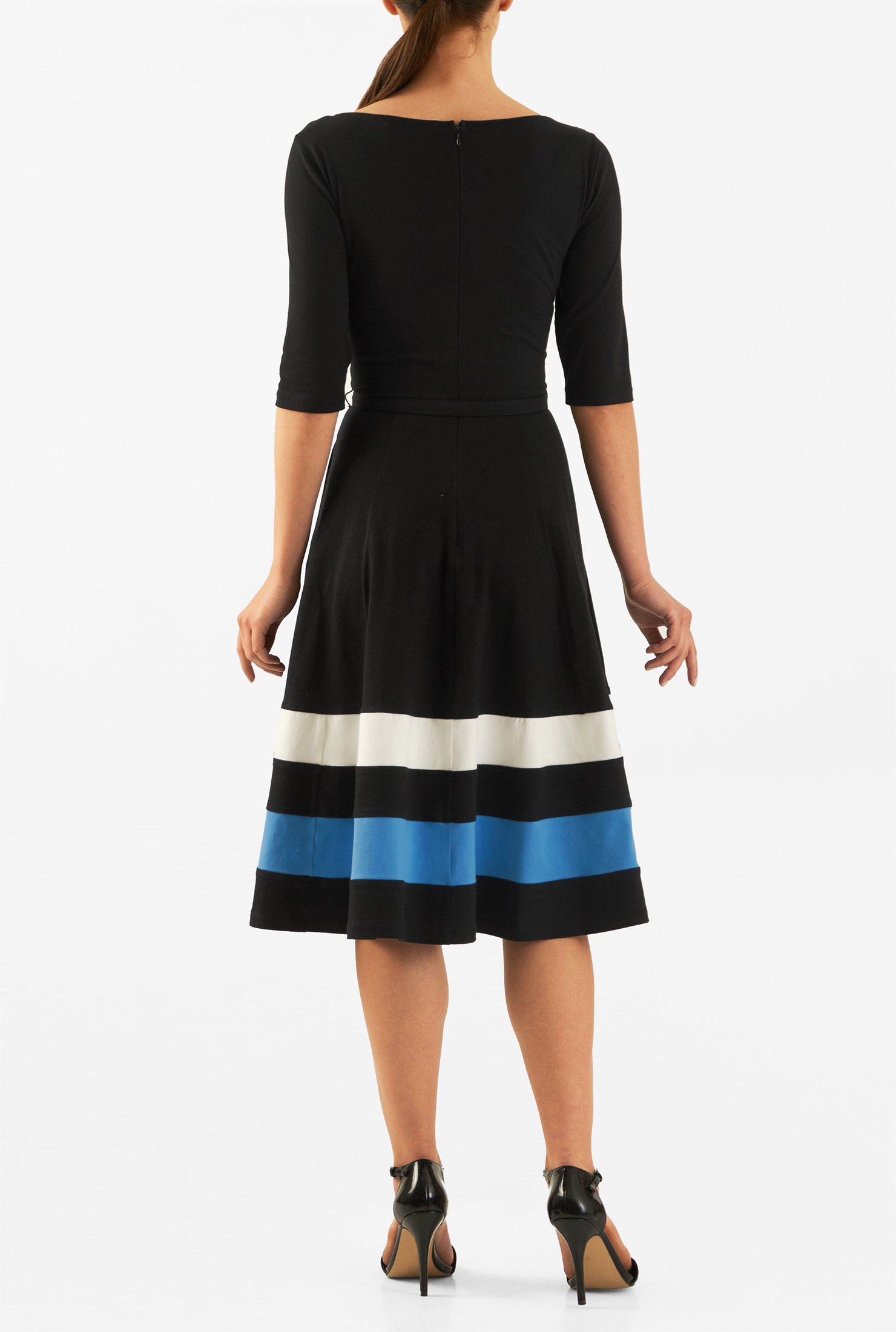 Shop Contrast stripe hem belted cotton knit dress | eShakti