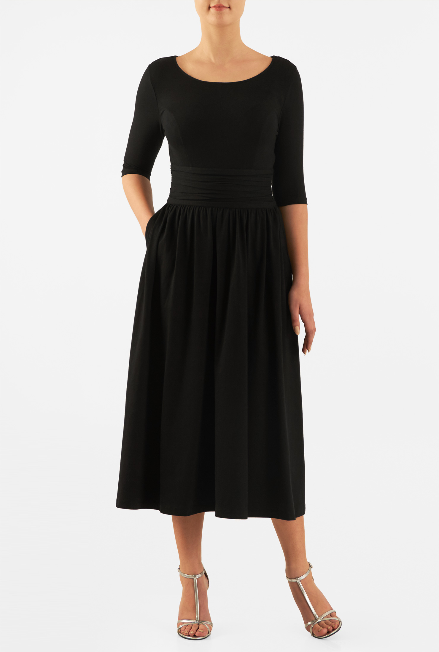 Shop Ruched waist cotton knit midi dress eShakti