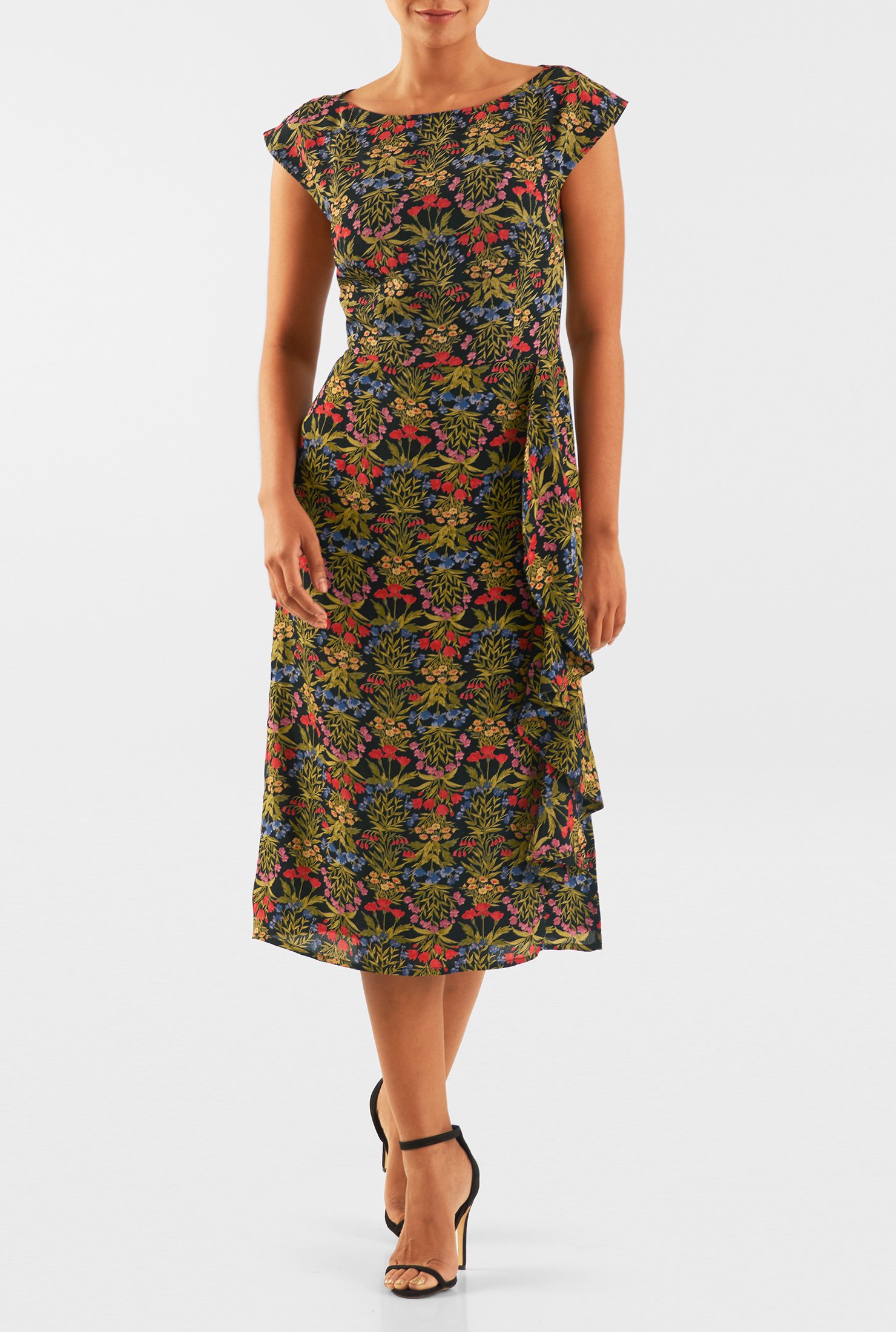 Shop Floral print georgette ruffle sheath dress | eShakti