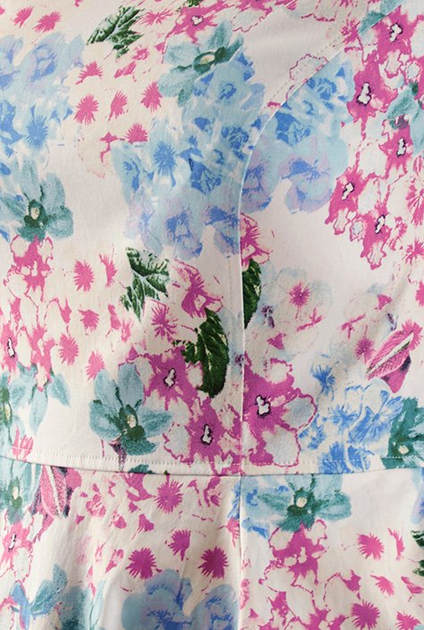 Shop Floral print wide boat neck cotton sateen dress | eShakti