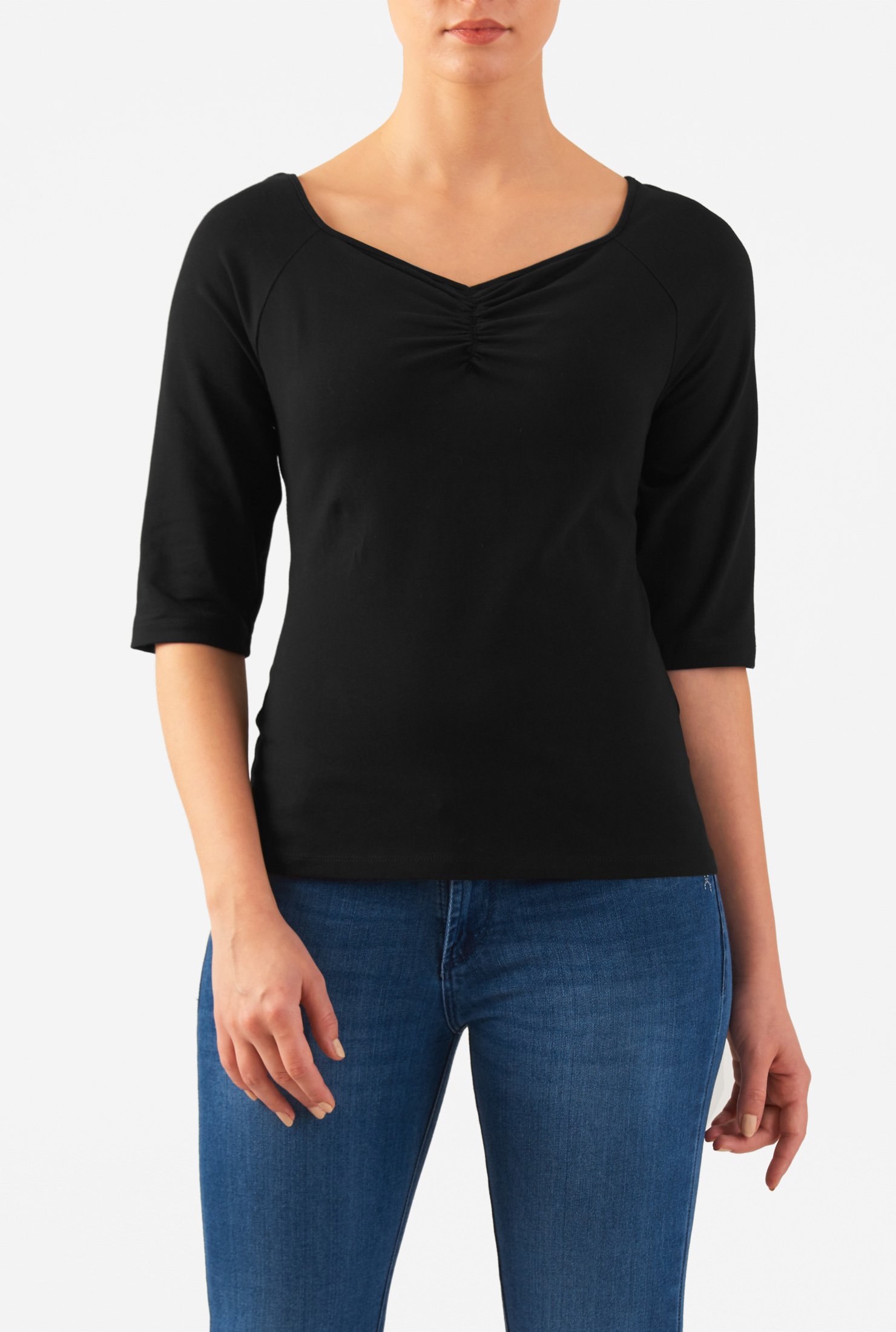 Shop Pleat front cotton knit top eShakti