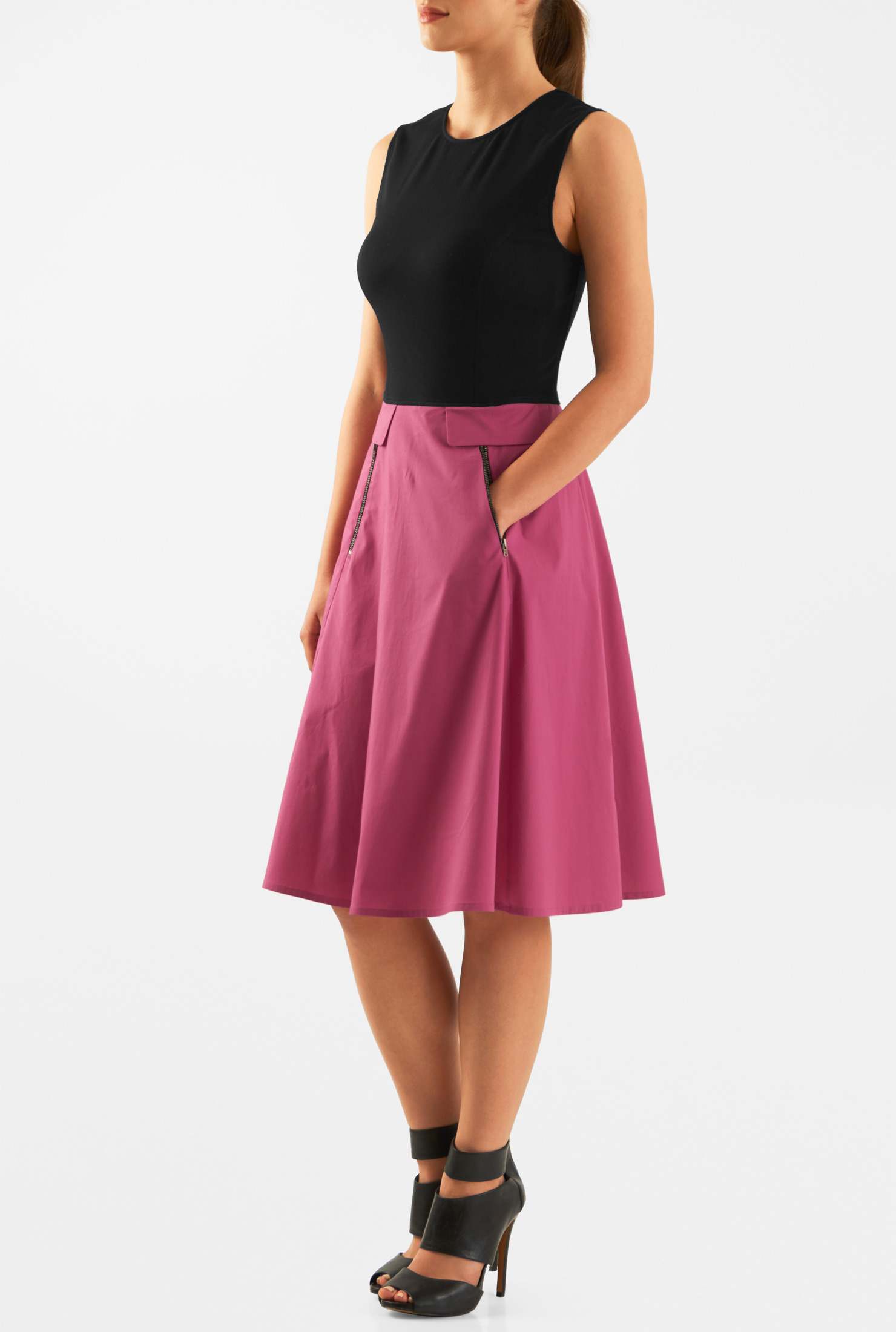 Shop Colorblock zip pocket cotton knit dress eShakti