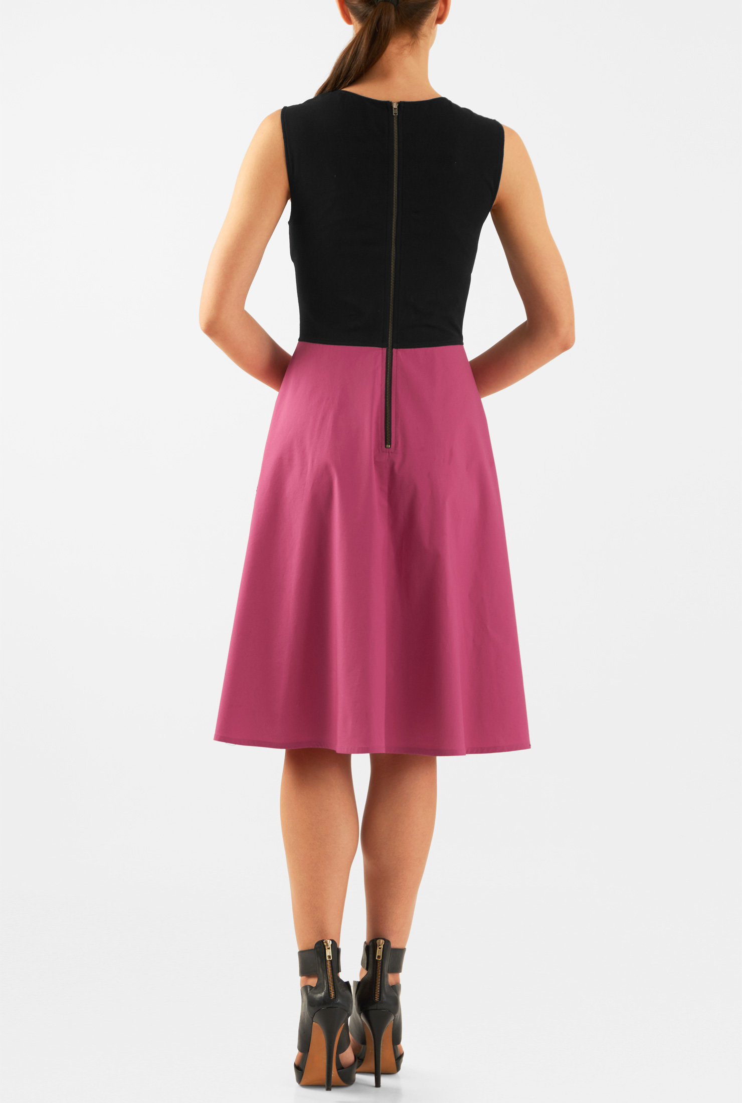 Shop Colorblock zip pocket cotton knit dress eShakti