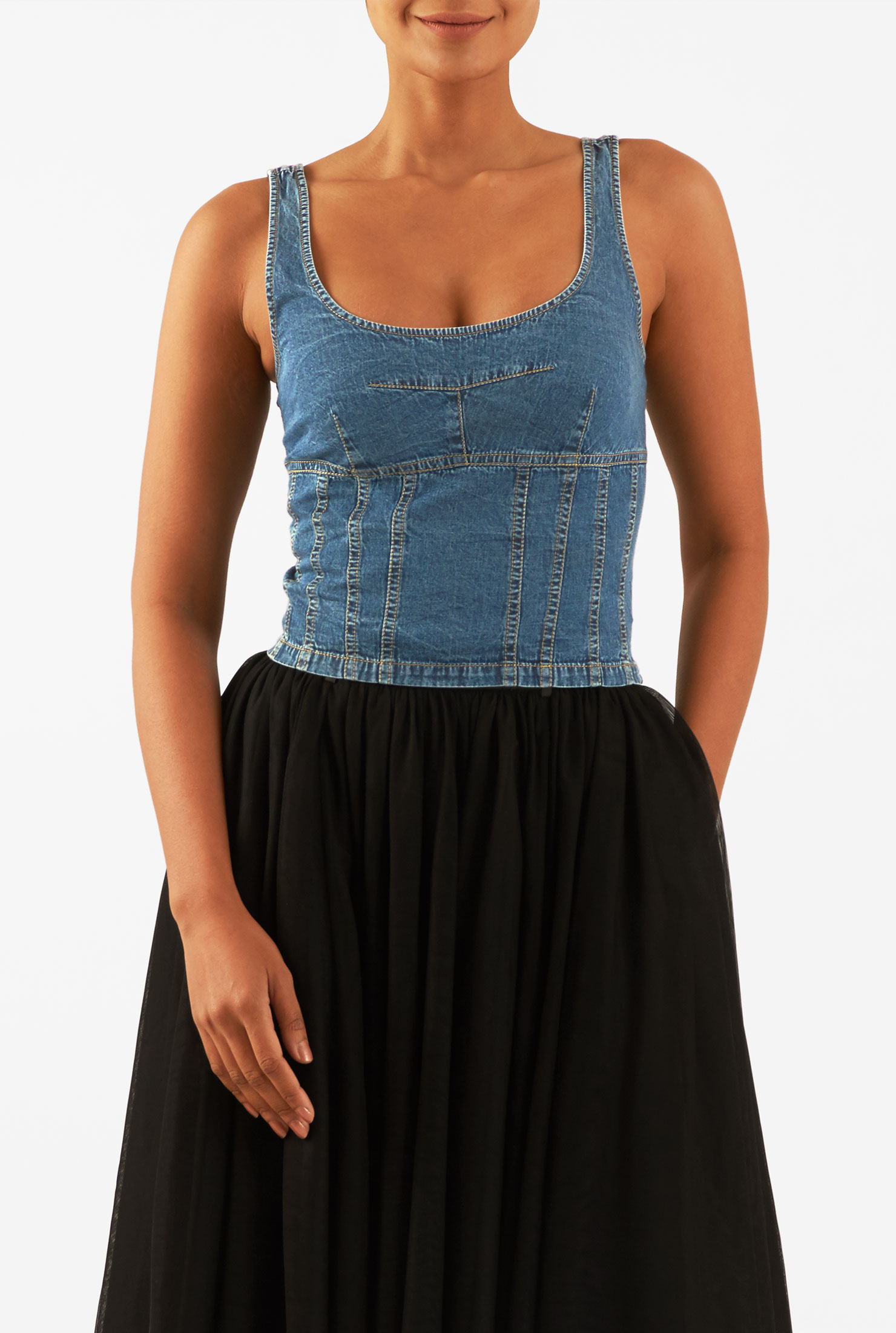 Shop Vintage wash cotton denim corset top eShakti