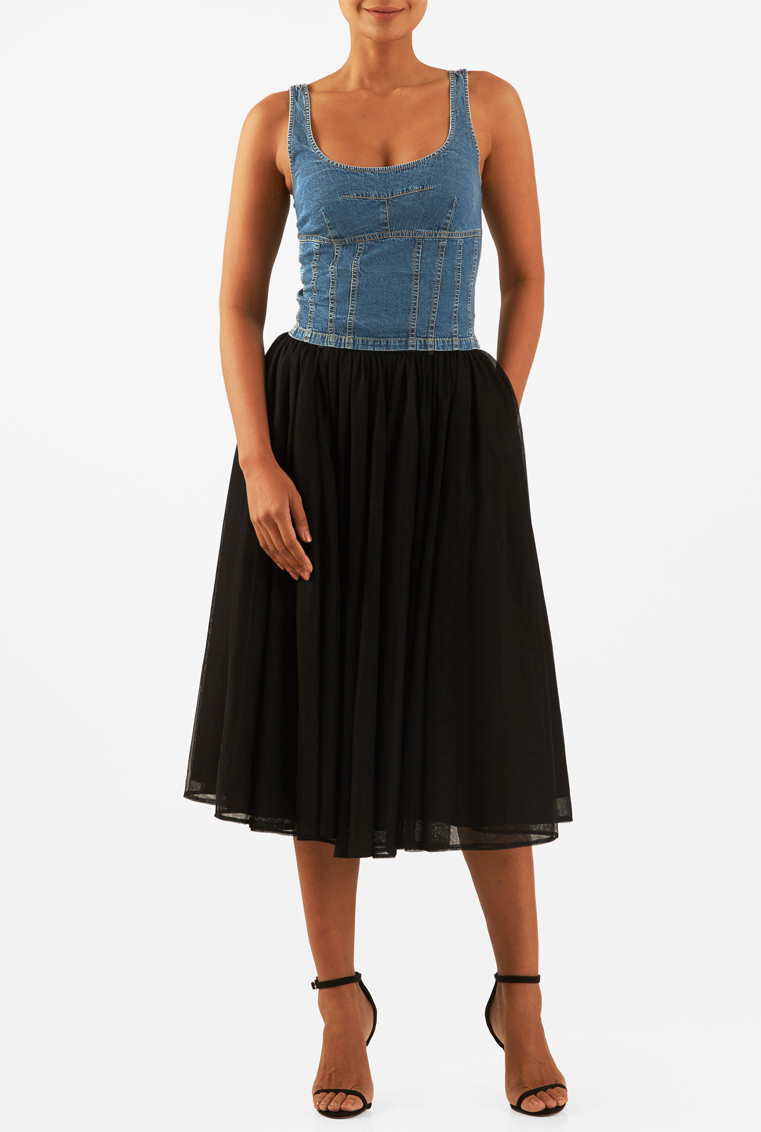 Shop Vintage wash cotton denim corset top eShakti