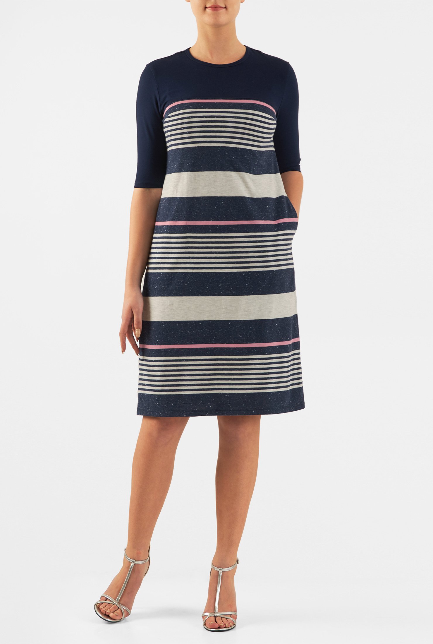 Shop Colorblock stripe knit shift dress eShakti