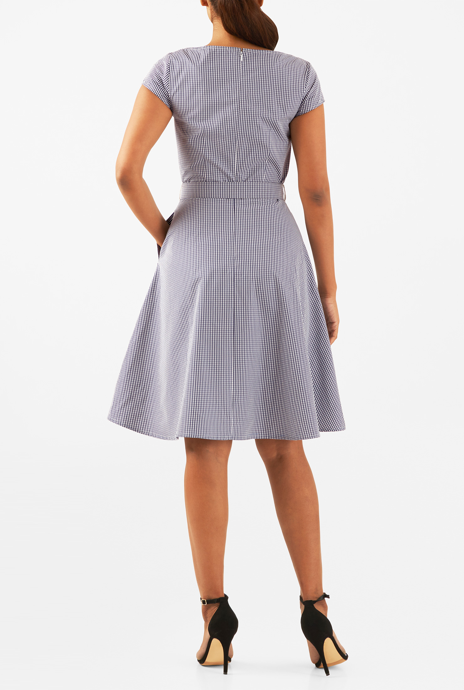 Shop Floral embellished gingham check cotton belted dress eShakti