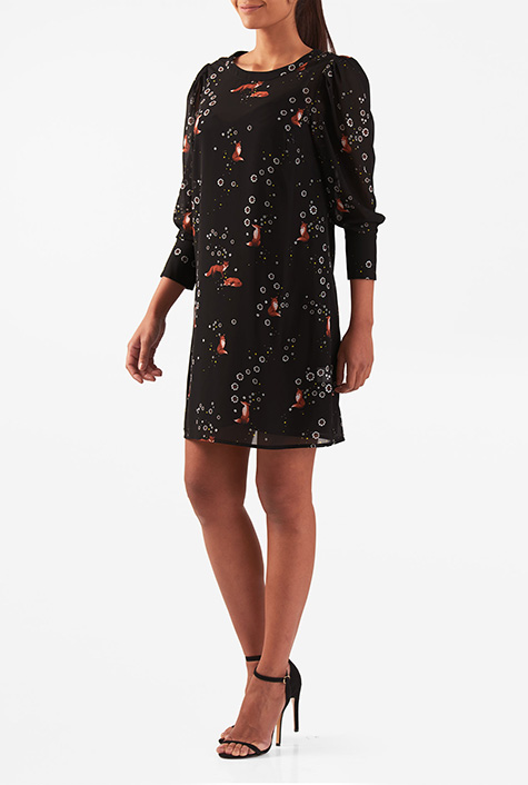 Shop Fox print georgette shift dress eShakti