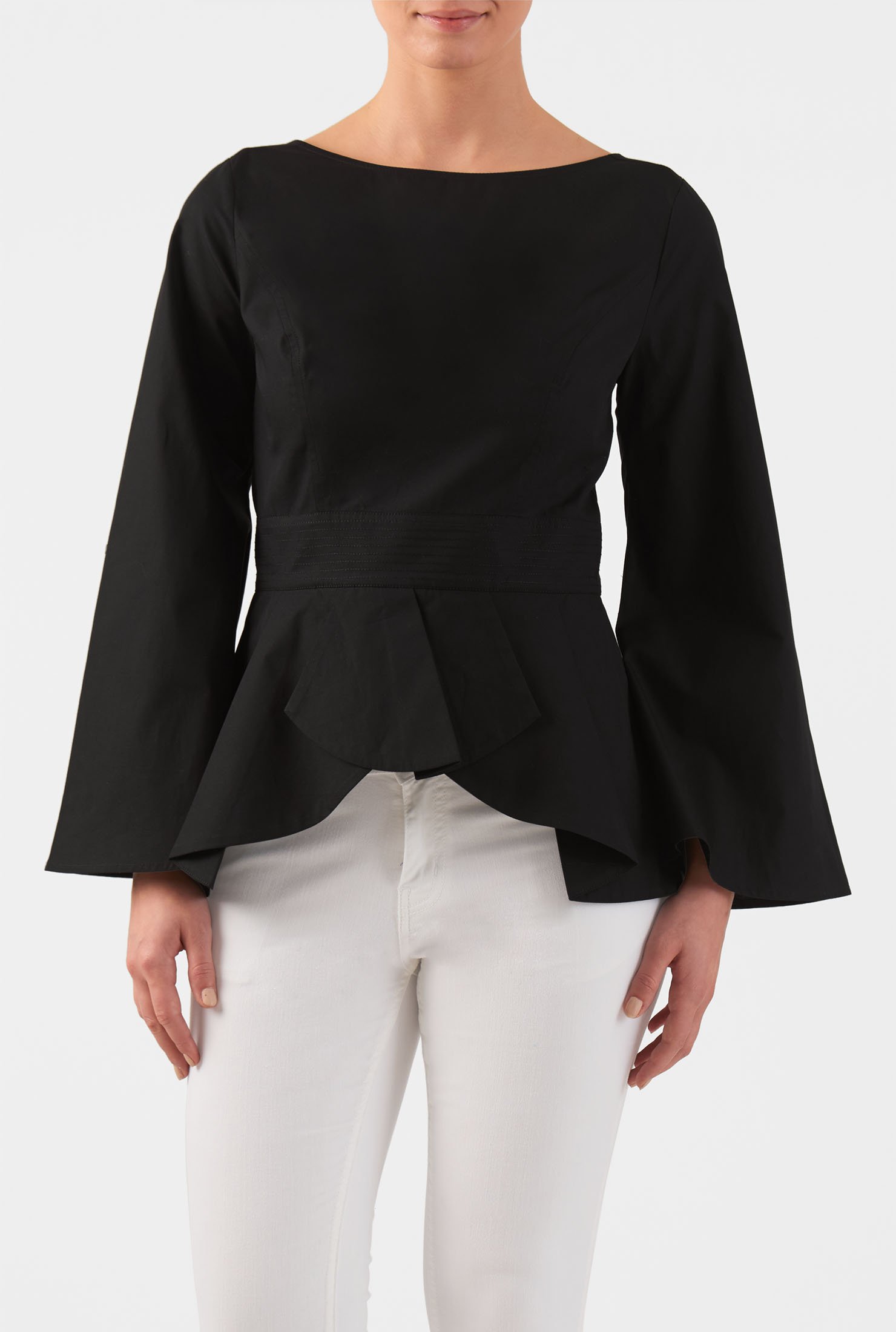 Shop Bell Sleeve Poplin Peplum Top Eshakti 8969