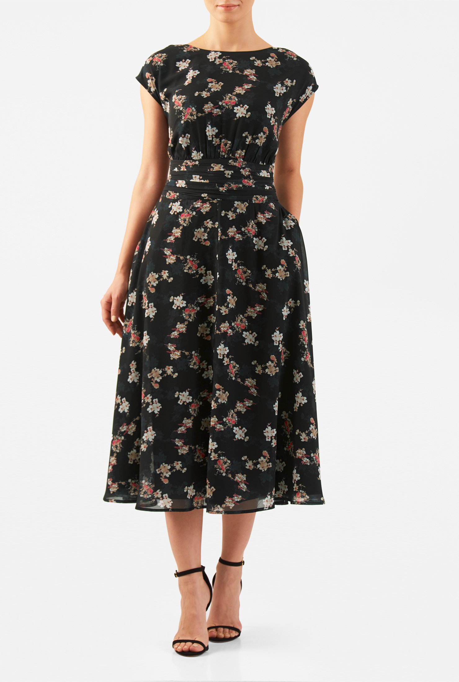 Shop Floral print pleated empire georgette dress | eShakti