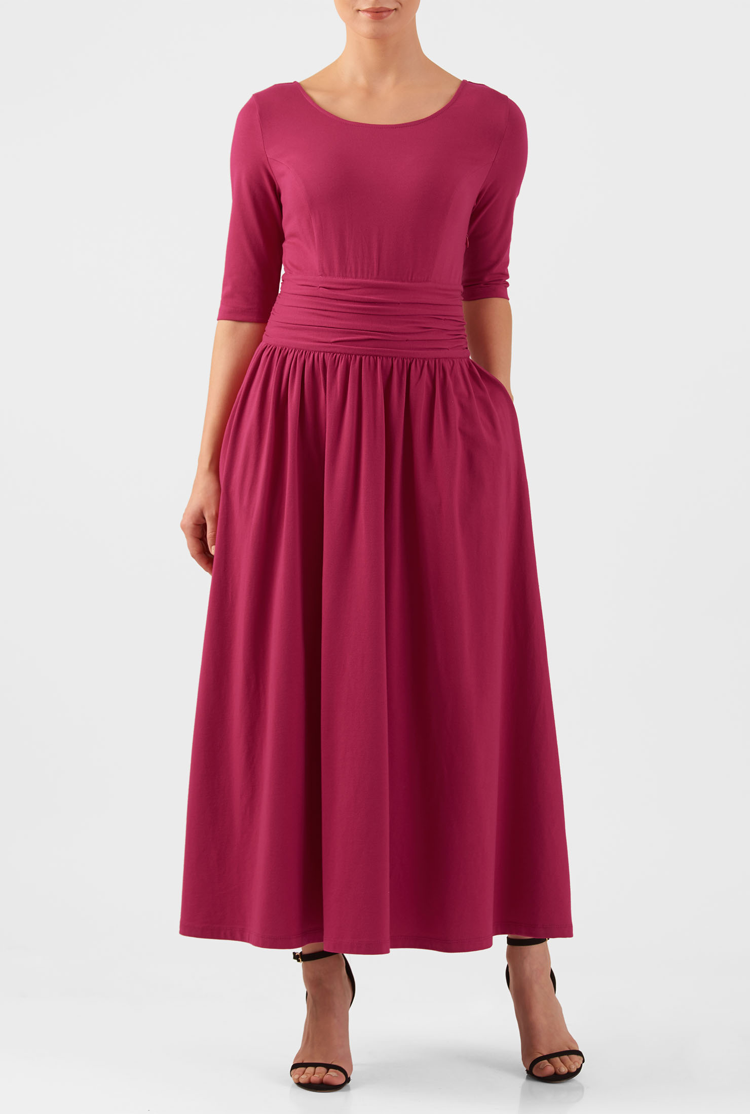 Shop Ruched waist cotton knit midi dress eShakti