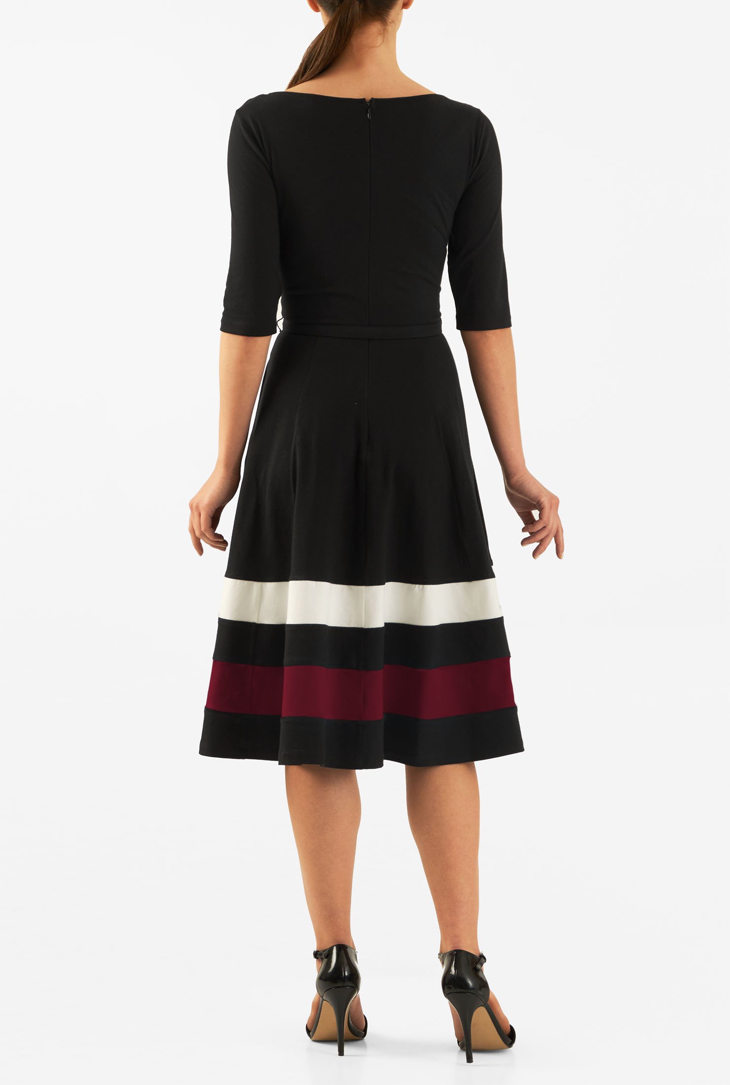 Shop Contrast stripe hem belted cotton knit dress | eShakti