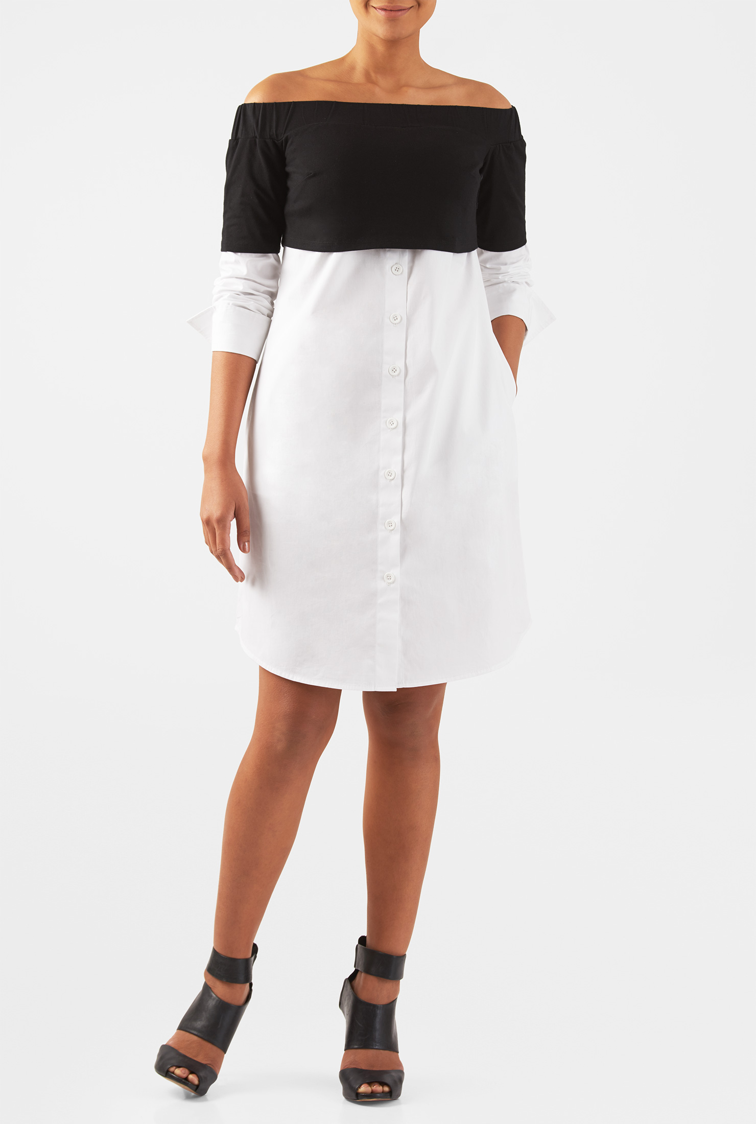 Shop Offshoulder mixed media shirtdress eShakti