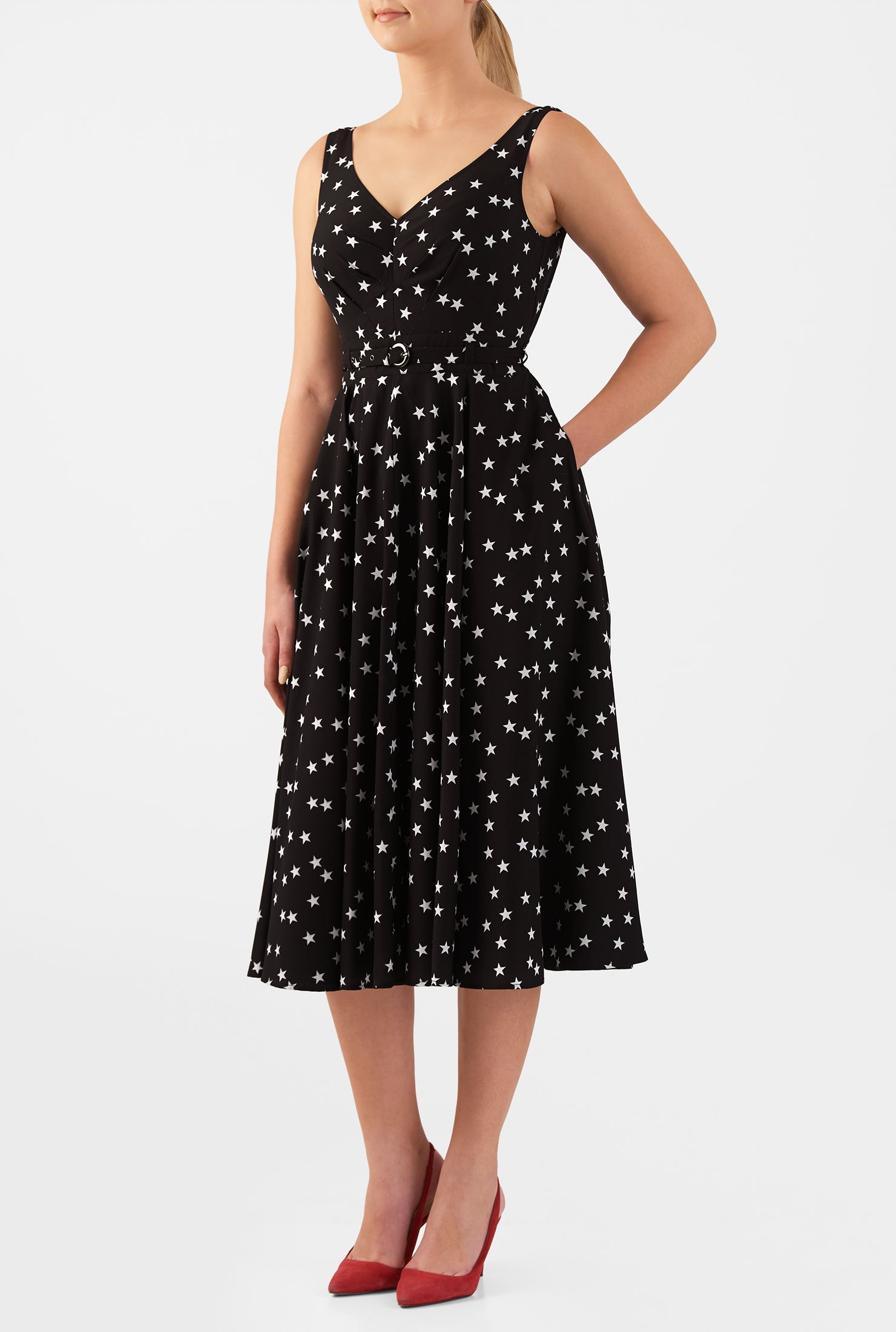 Shop Star Print Pleated Crepe Dress 