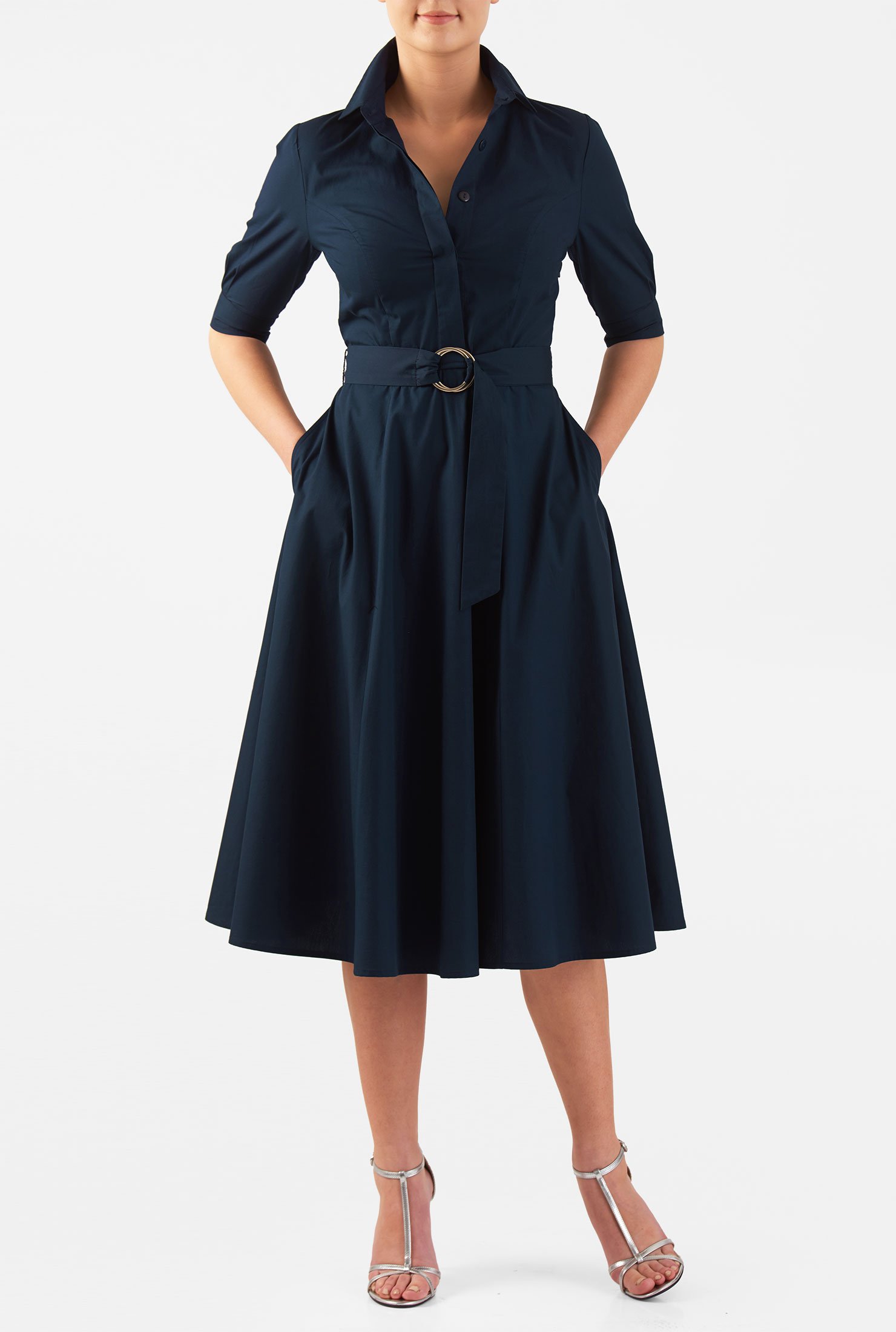 belted cotton shirt dress