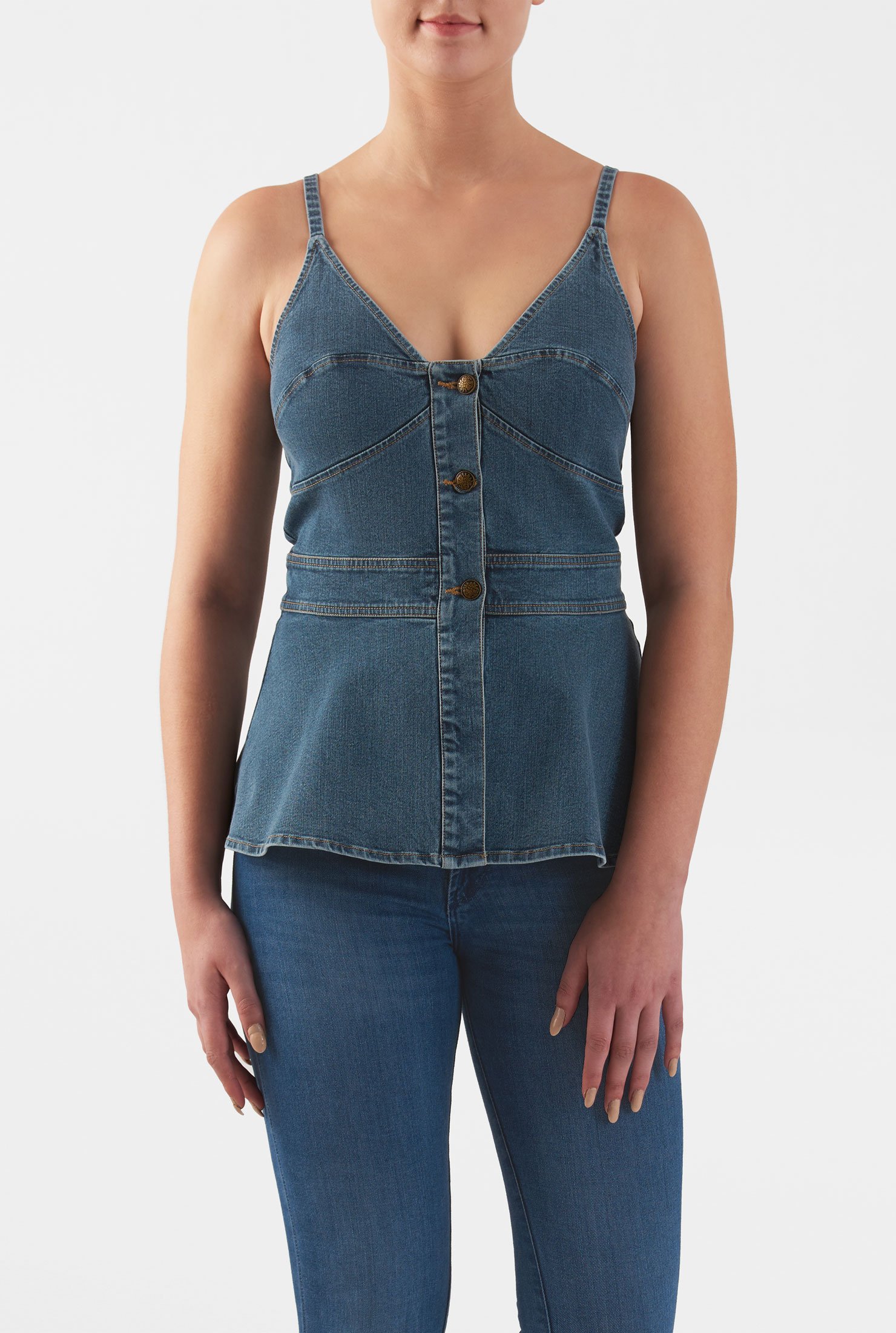 Shop Cotton Denim Bustier Peplum Top Eshakti 4668