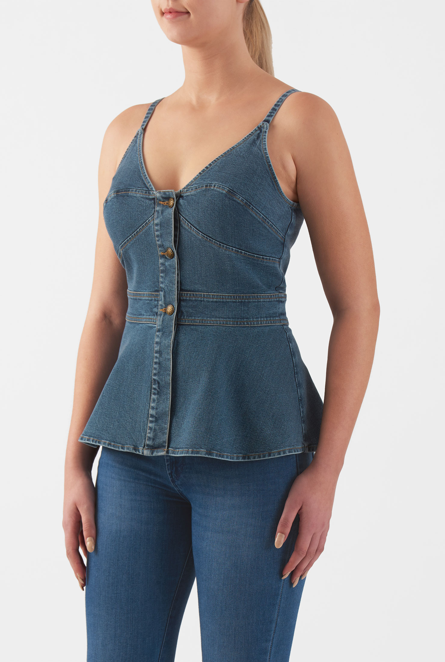 Shop Cotton denim bustier peplum top eShakti