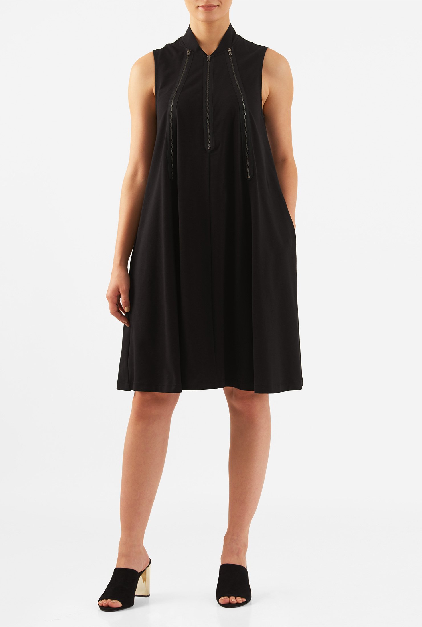 Shop Zip front cotton knit A-line dress | eShakti