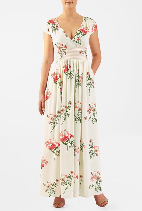 Shop Floral print trapunto stitch waist maxi dress | eShakti