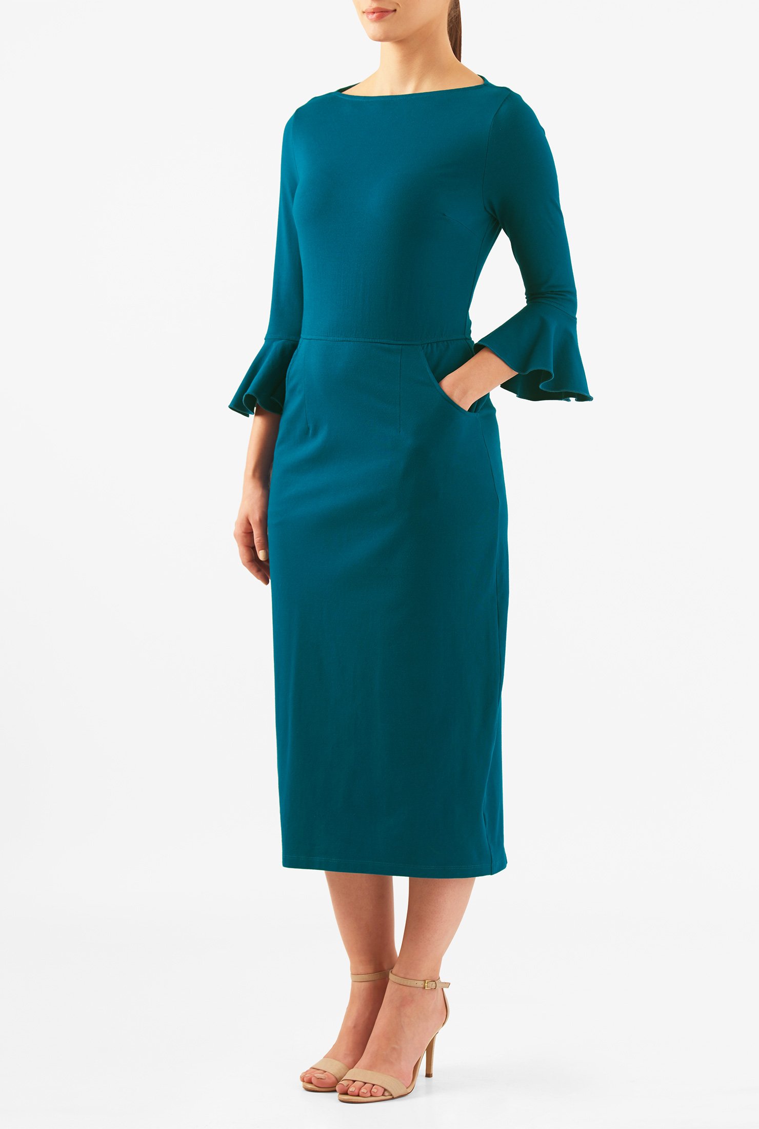 Shop Cotton knit high boat neck sheath dress | eShakti