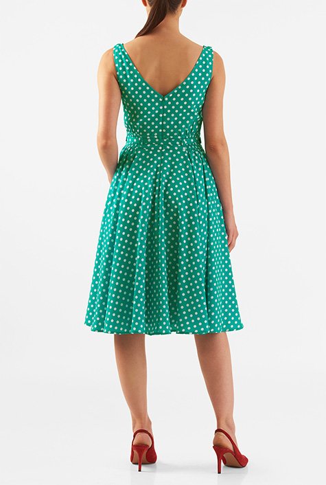 Shop Polka Dot Print Pleated Crepe Dress Eshakti