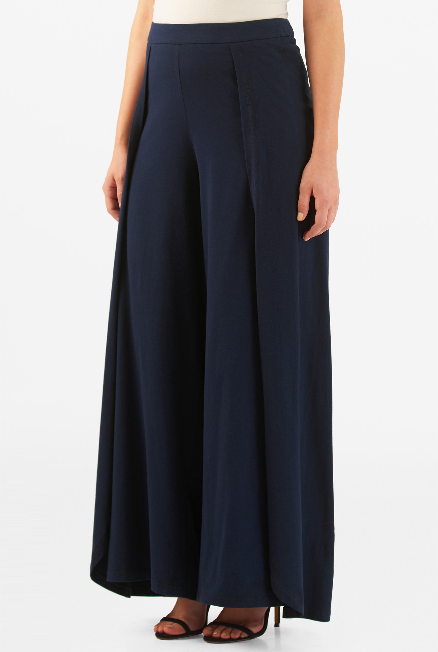 Shop Cotton knit draped wide-leg pants | eShakti