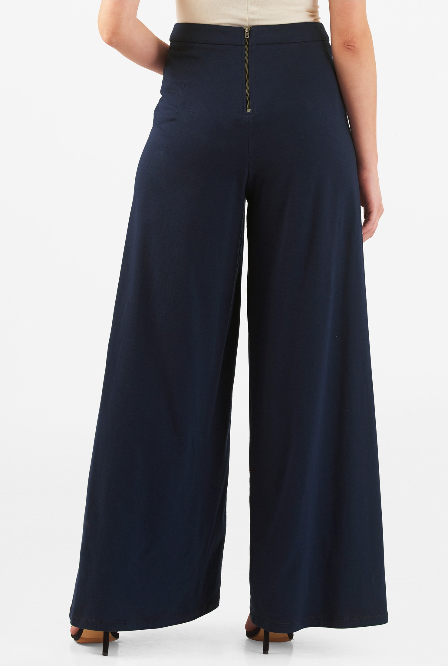 Shop Cotton knit draped wide-leg pants | eShakti