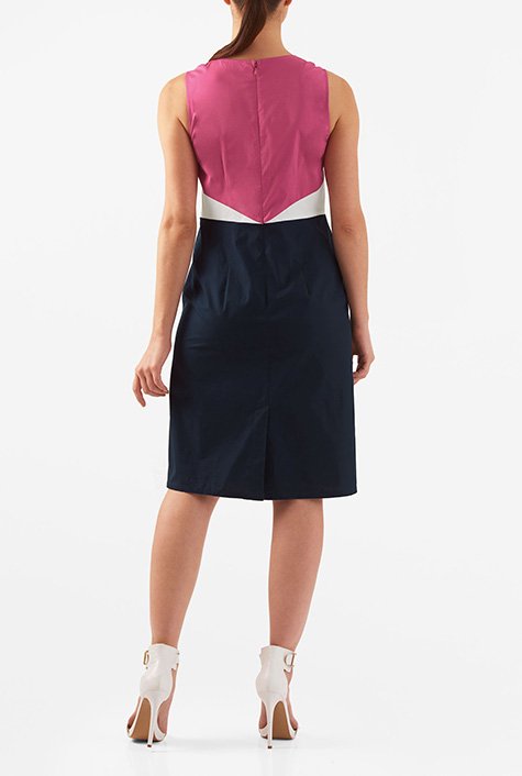 Shop Angled colorblock cotton poplin sheath dress | eShakti