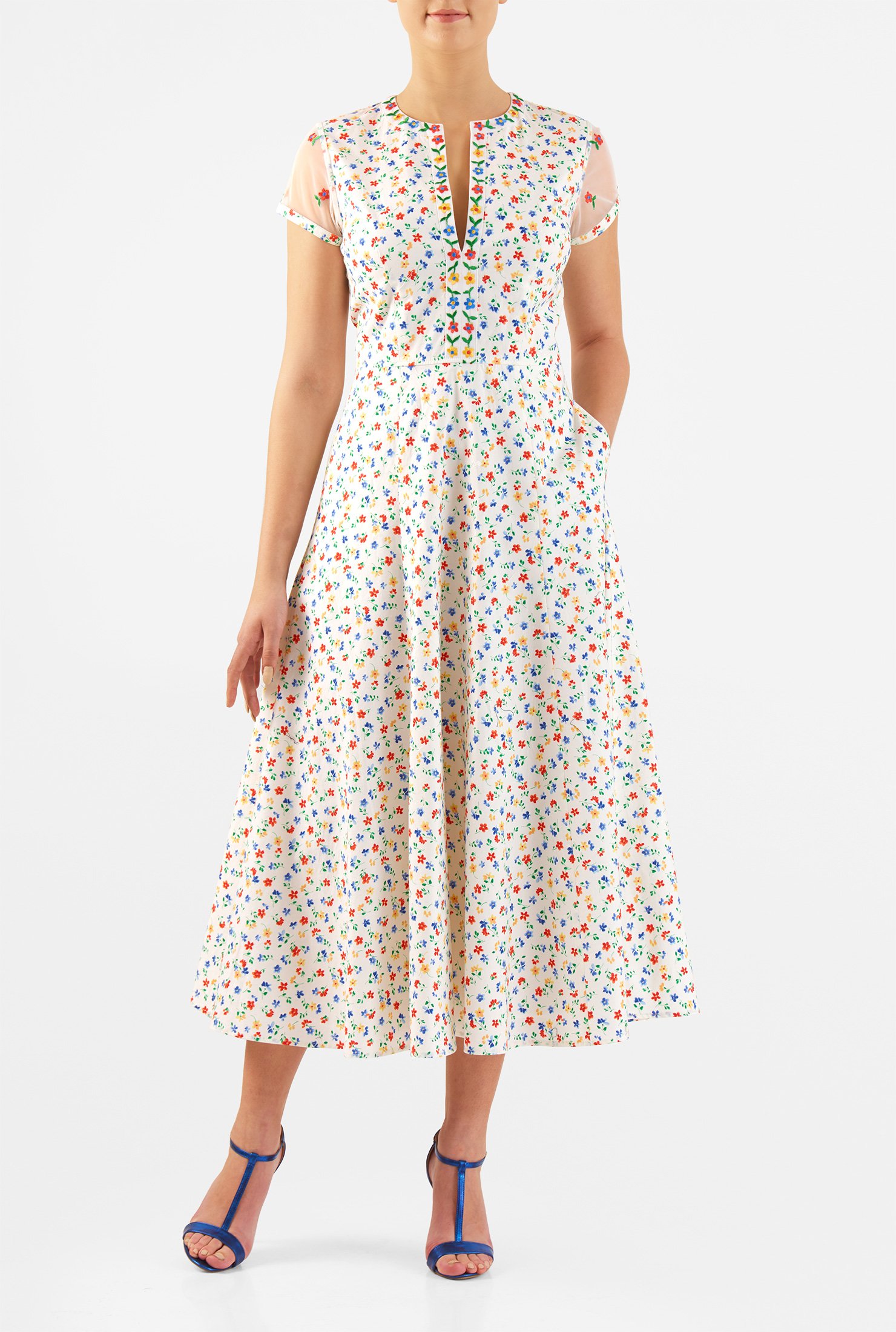 Shop Floral embellished trim print cotton dress | eShakti