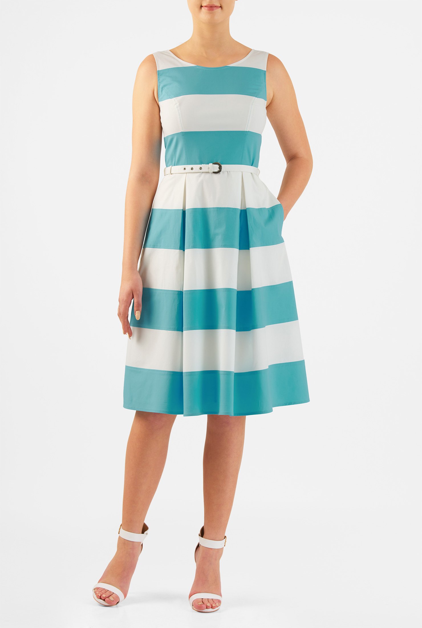 Shop Banded stripe poplin dress | eShakti