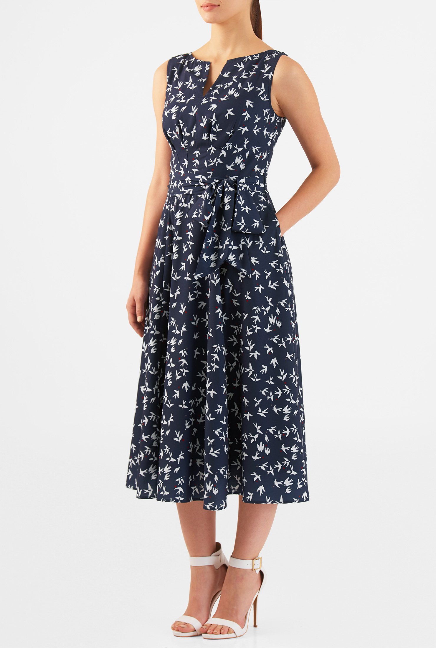 Shop Bird print crepe midi dress | eShakti