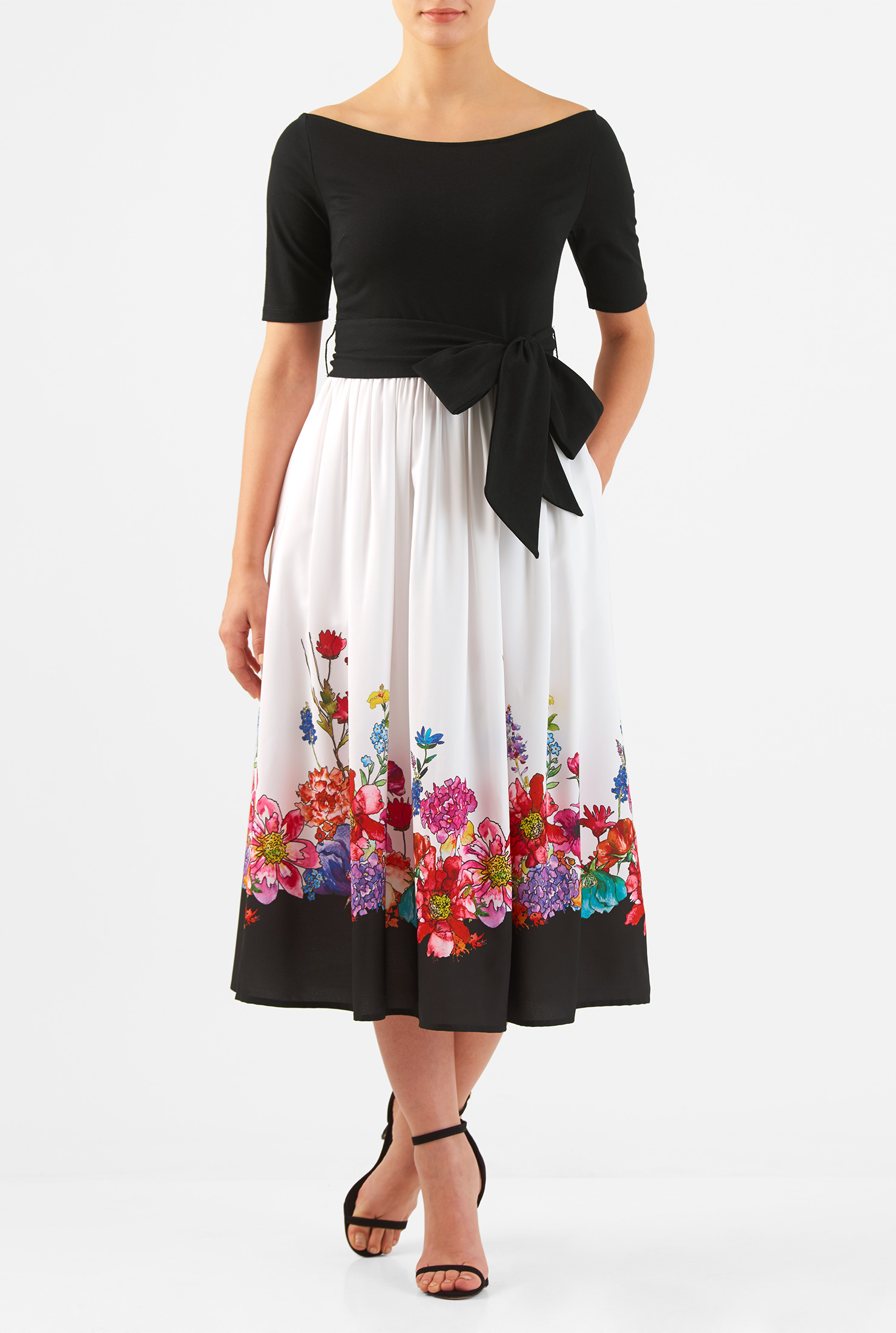 Shop Floral print hem mixed media dress eShakti