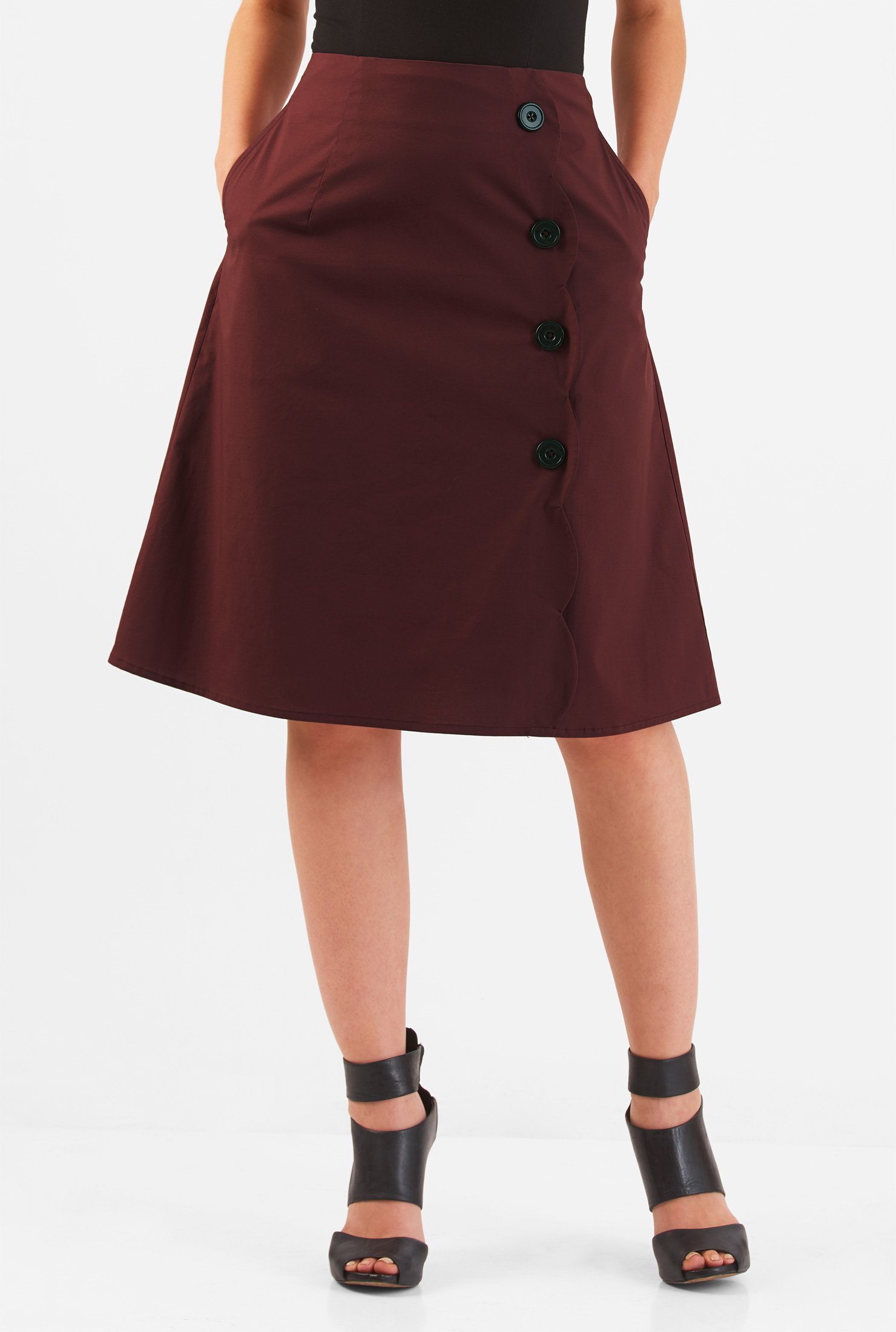 Shop Buttoned scallop poplin skirt | eShakti