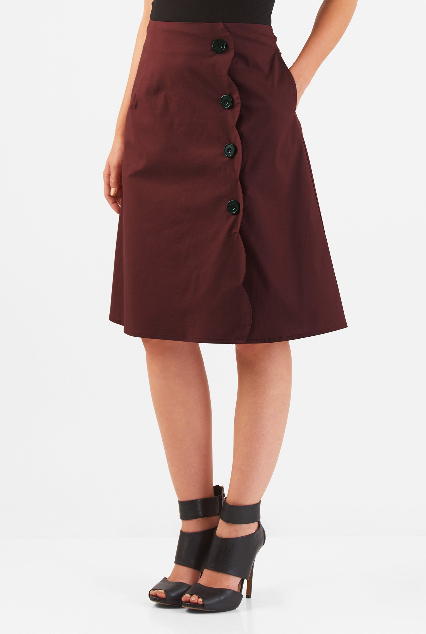 Shop Buttoned scallop poplin skirt | eShakti