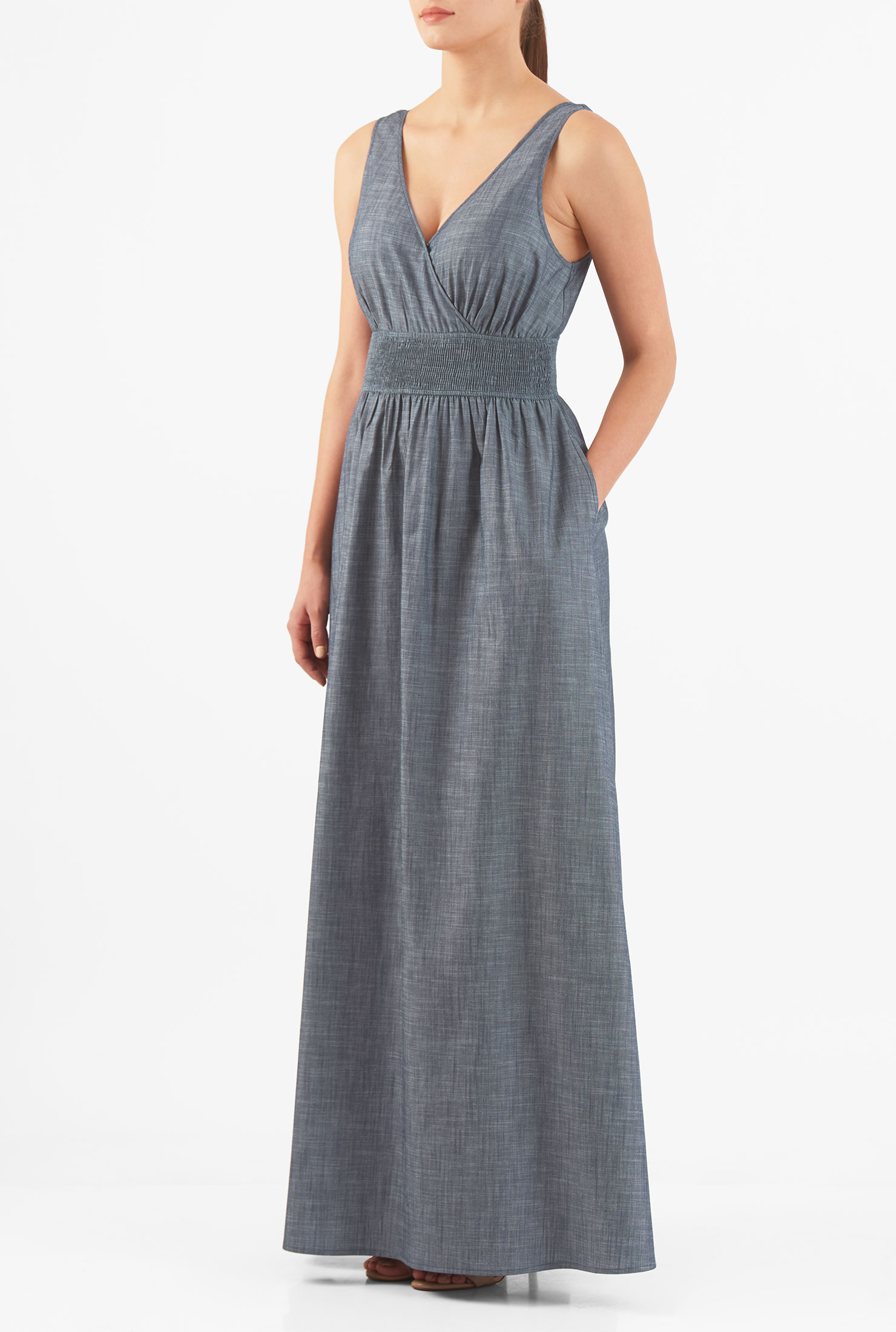 Shop Elastic waist chambray maxi dress eShakti