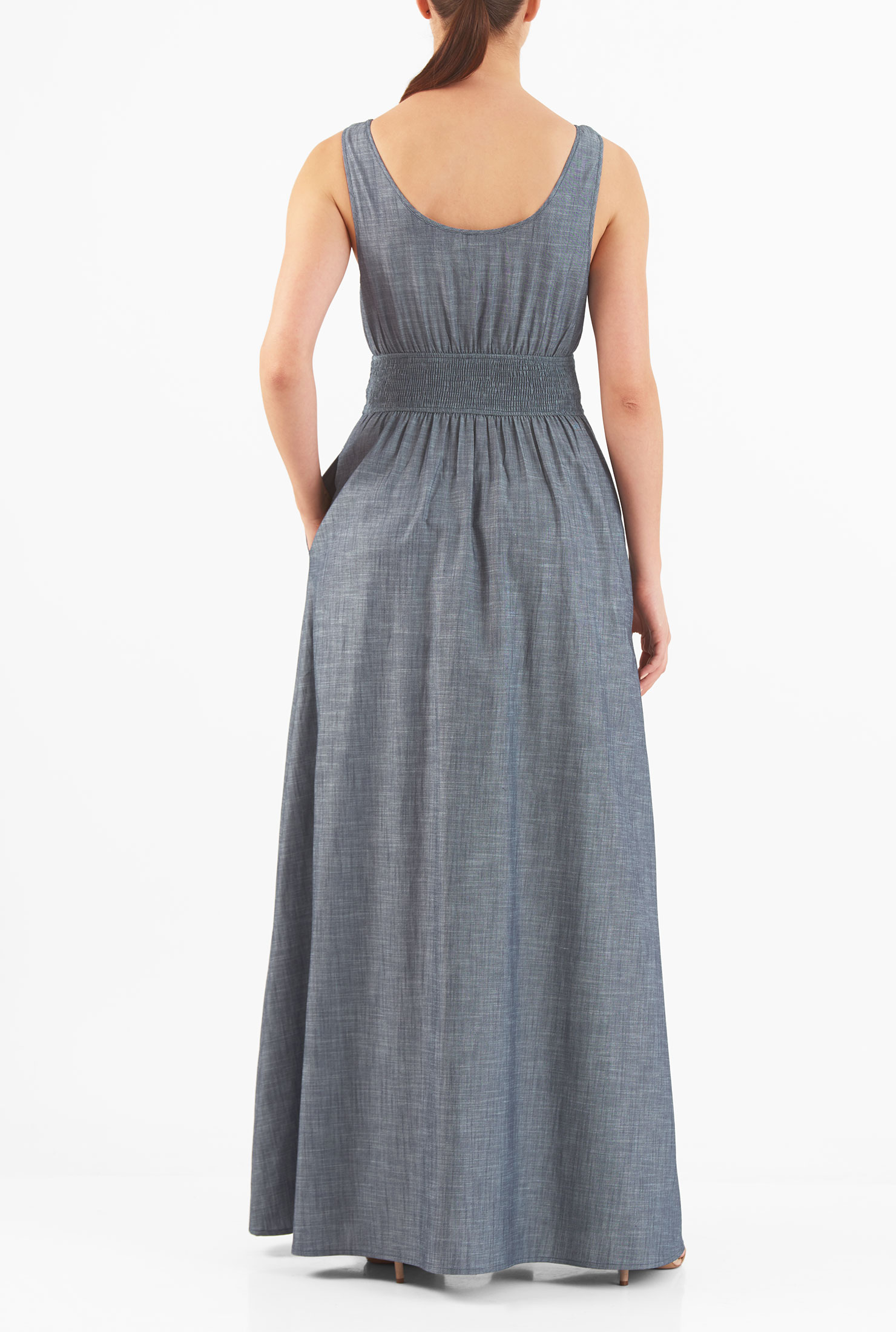 Shop Elastic waist chambray maxi dress eShakti