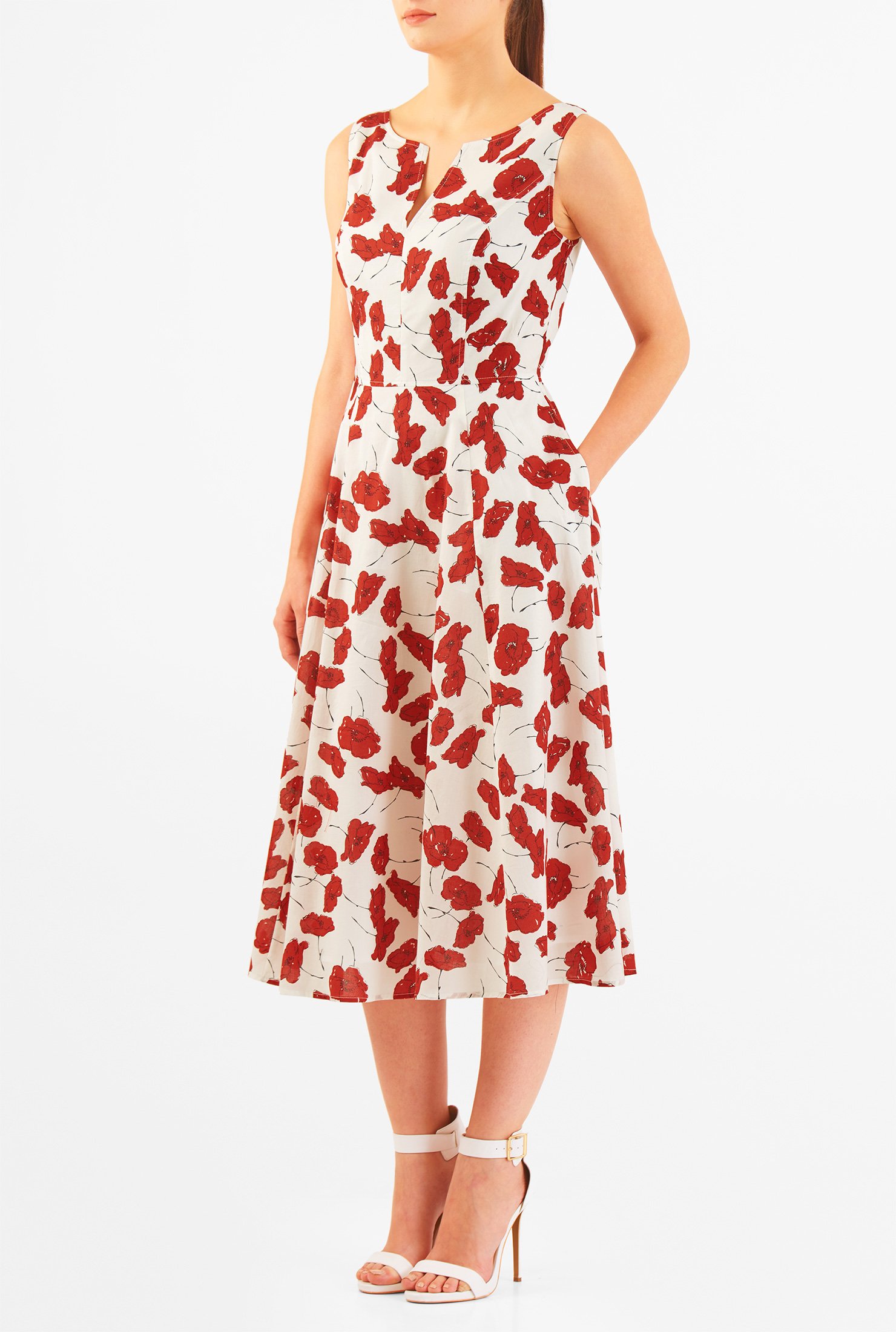 Shop Floral print split neck cotton dress | eShakti