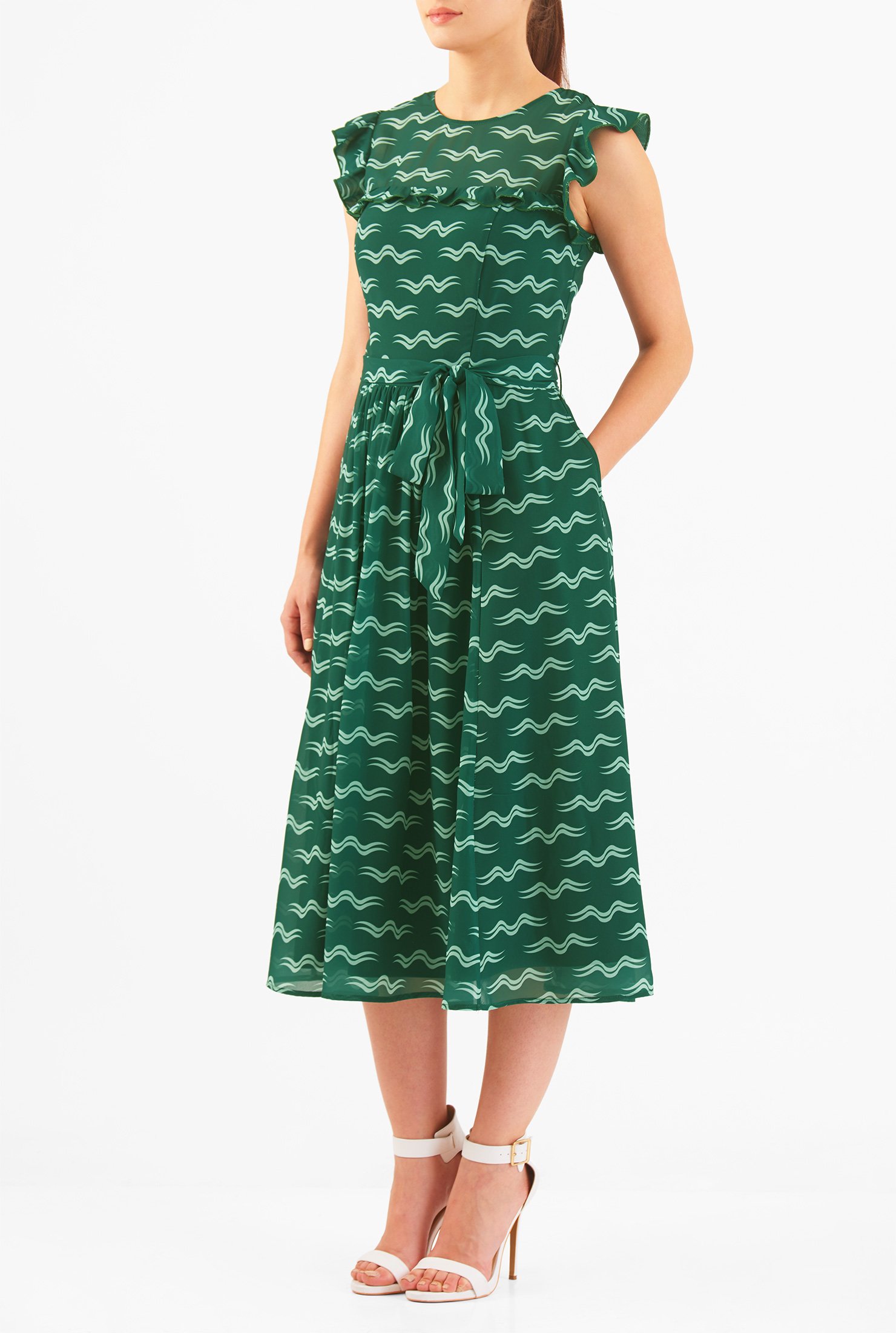 Shop Ruffle wave print georgette dress | eShakti