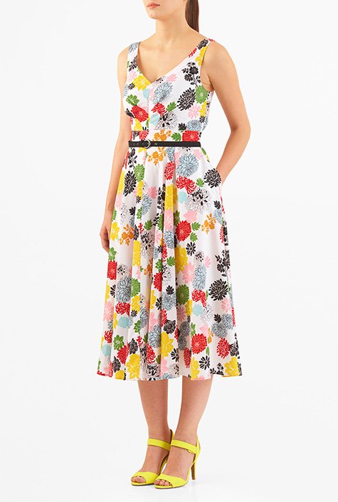 Shop Chrysanthemum print belted crepe dress | eShakti