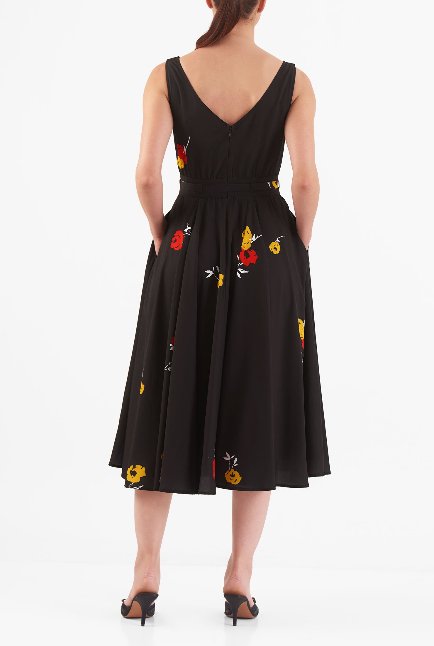 Shop Floral print pleated crepe dress | eShakti