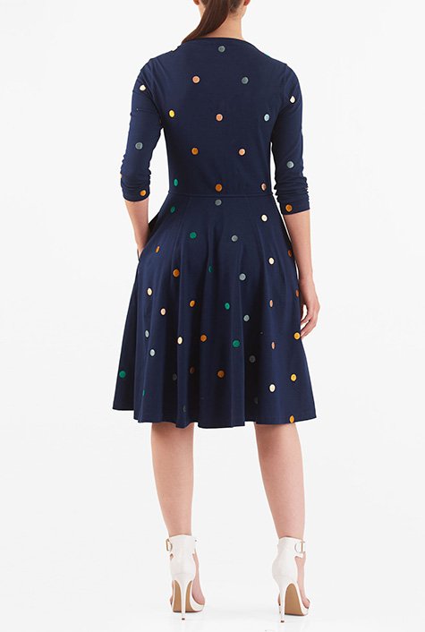 Shop Embellished polka dot cotton knit dress | eShakti