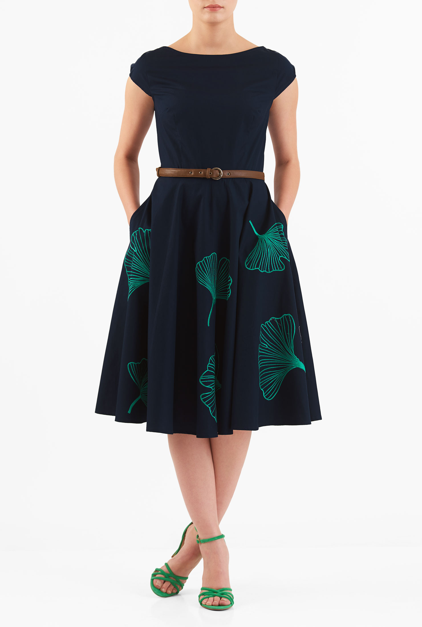 Shop Gingko embellished cotton poplin dress eShakti