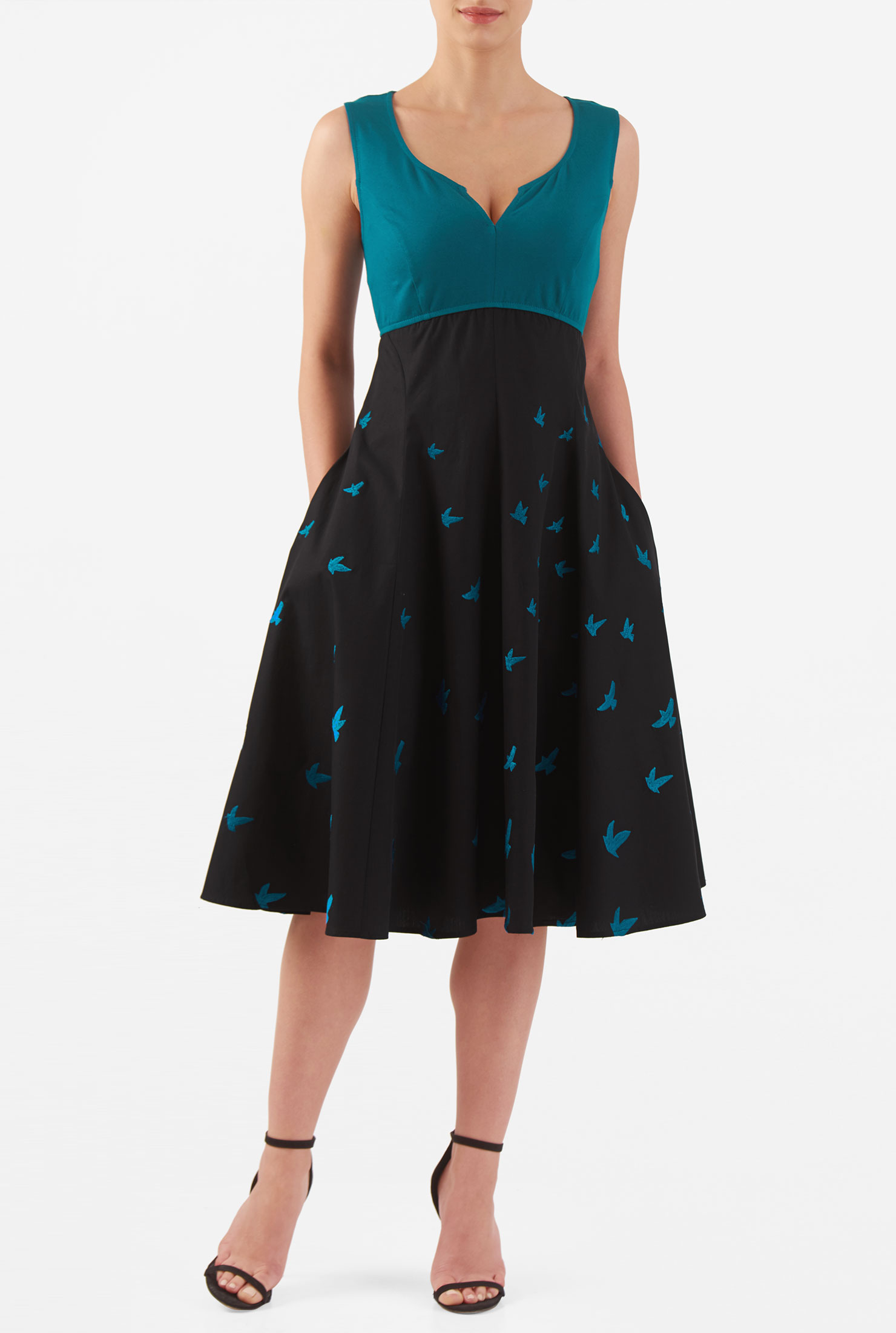 Shop Bird embellished empire mixed media dress eShakti