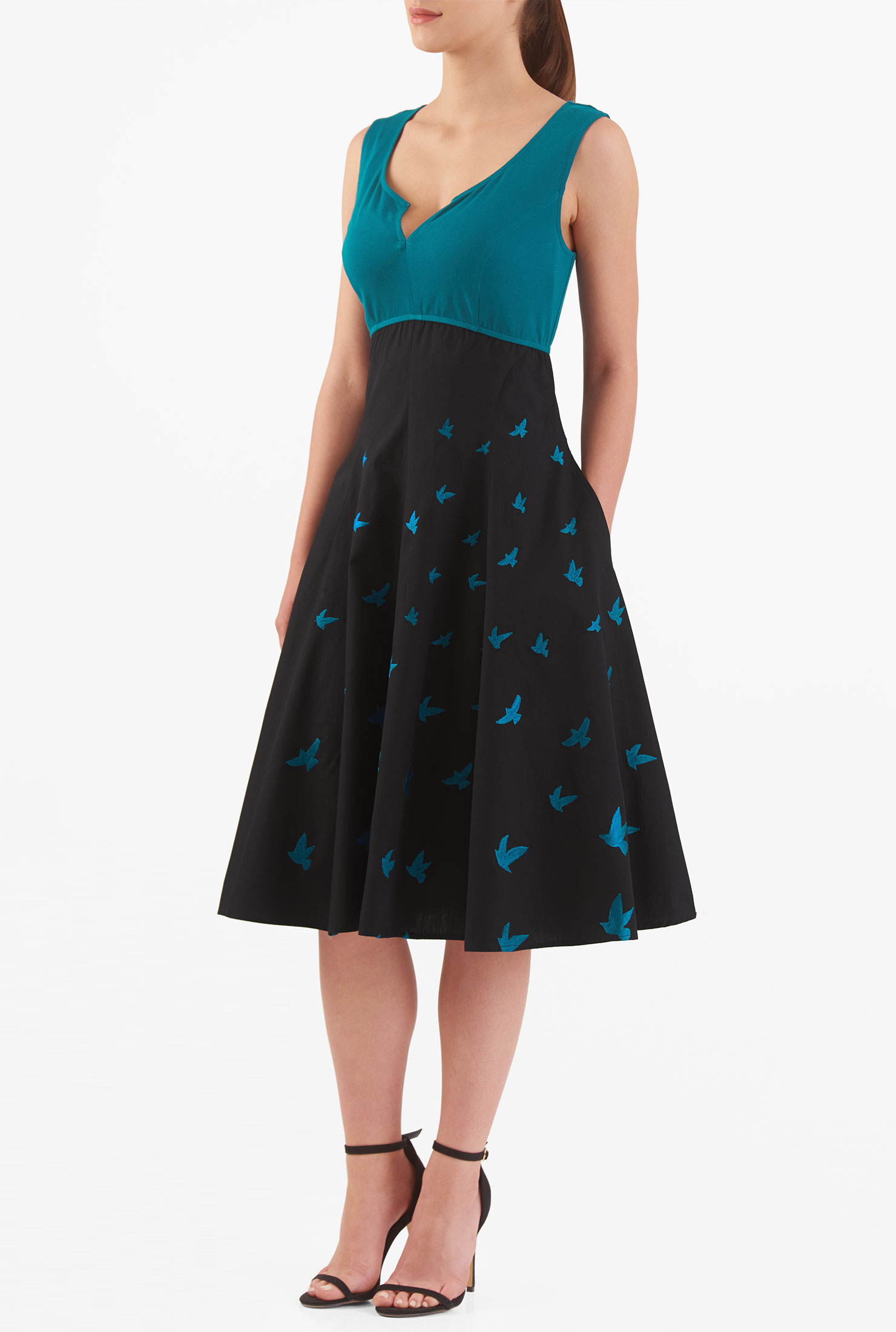 Shop Bird embellished empire mixed media dress eShakti