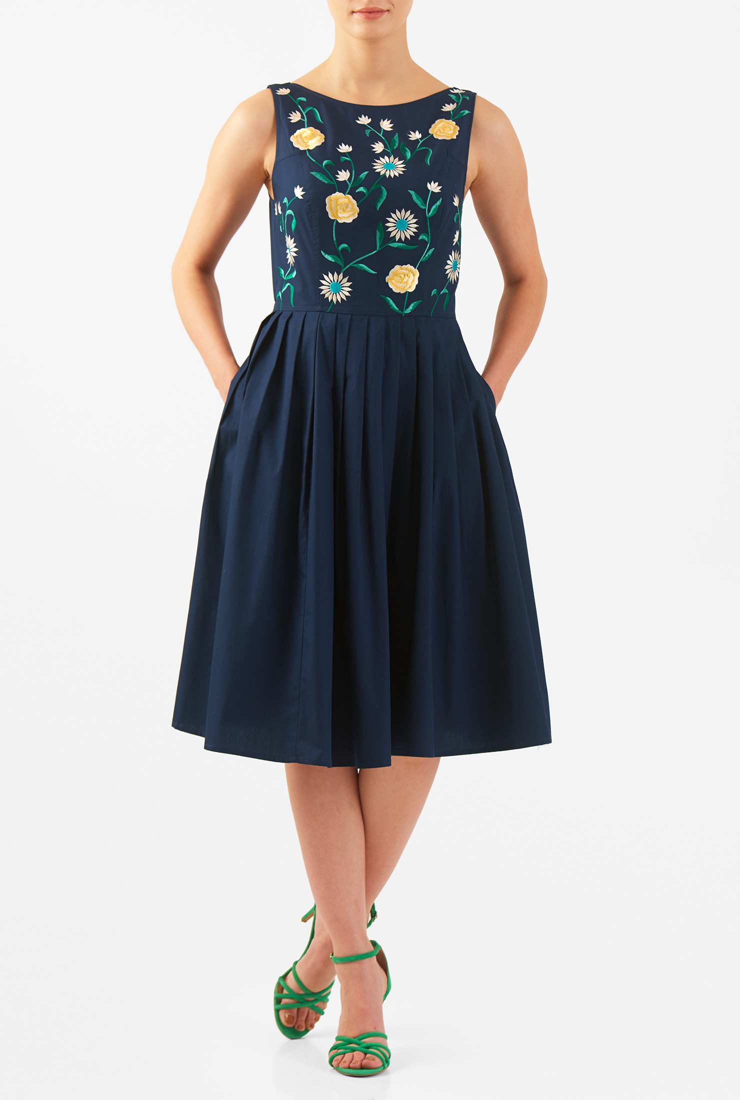 Shop Floral embellished cotton poplin dress | eShakti